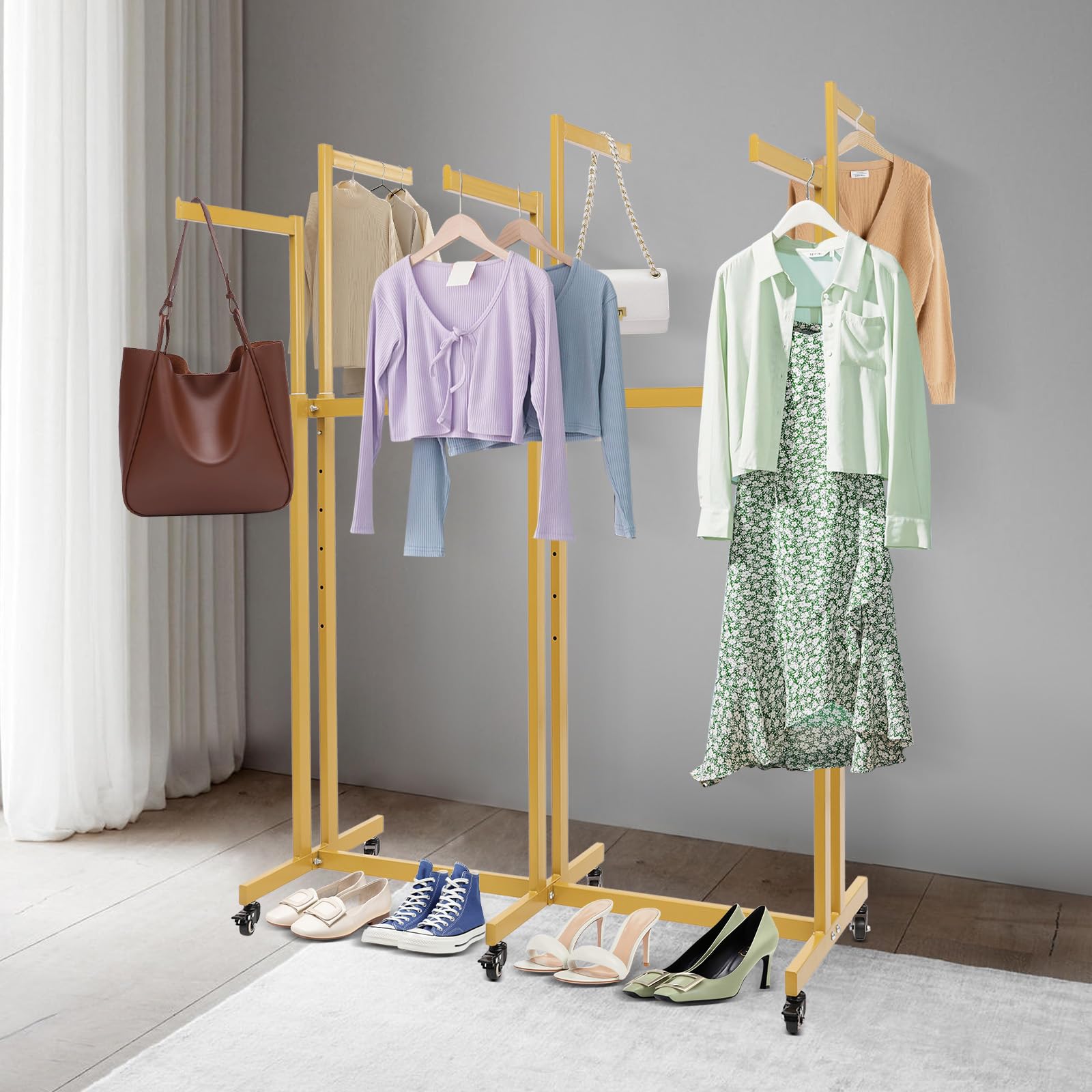 BOPRCSH Clothing Retail Rack, Garment Rack with Wheels