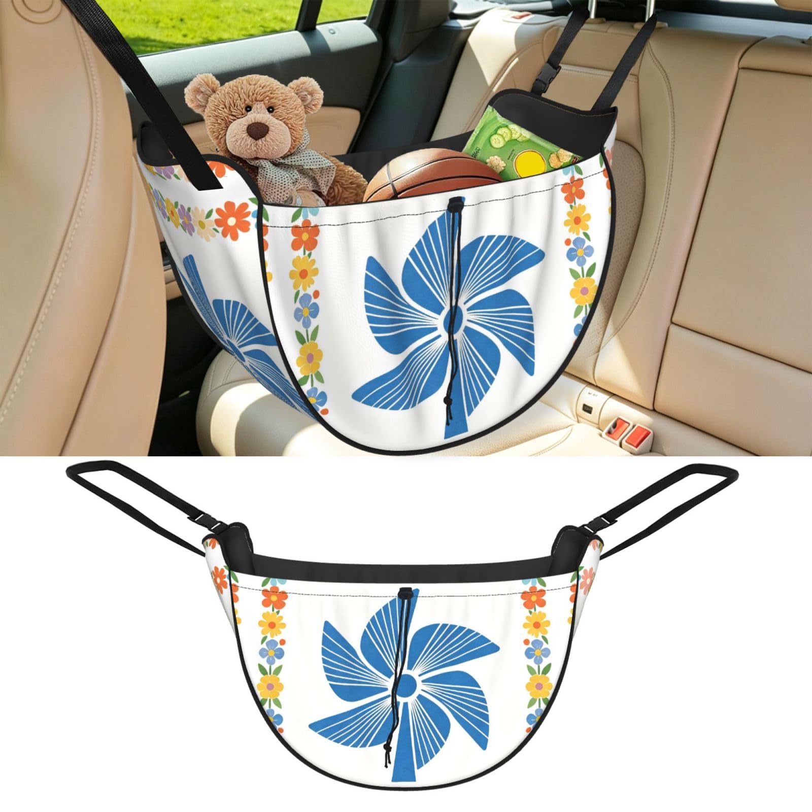 Cntdbu Black Blue Windmill Art Car Seat Organizer-Backseat Storage Bag For Travel