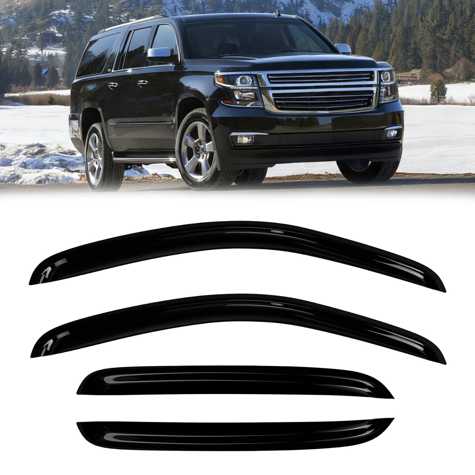 Fullux Window Rain Guards Compatible 2007-2014 Chevy Tahoe Yukon 4PC Side Wind Deflector Visors Shade Vent