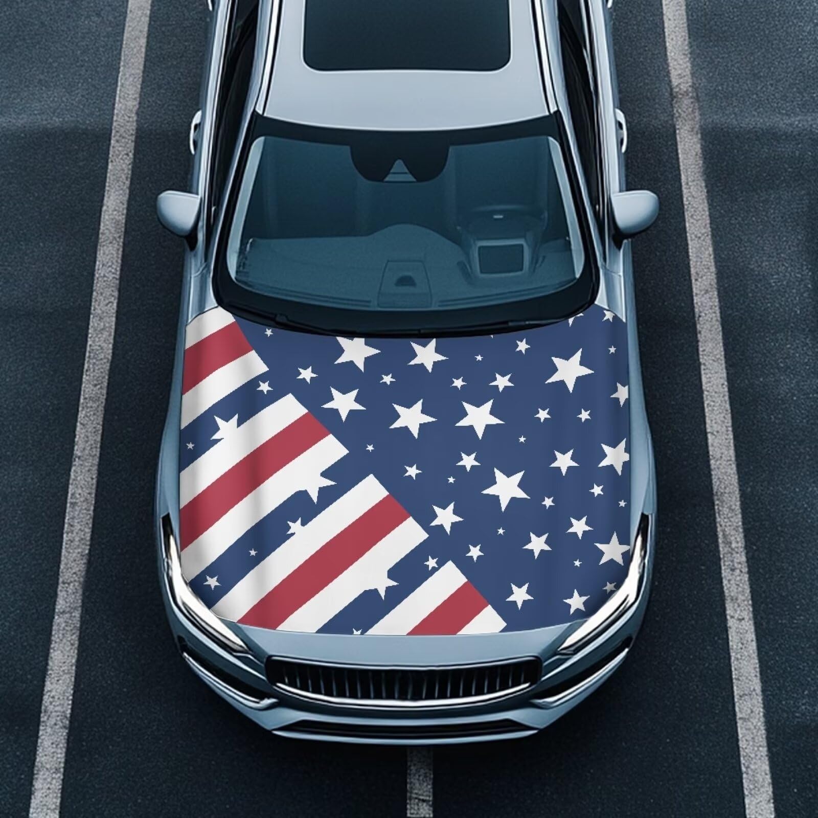 American Flag Design Car Hood Cover Protector Elastic Polyester Auto Hood Wraps Blankets Patriotic Decorations Stretchable Car Exterior Accessories