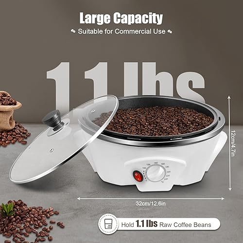 Miniatura 2 de Tostadora de café para uso doméstico, tostadora de granos de café Tostadora de Café de 800 W, temperatura ajustable con barra de agitación y