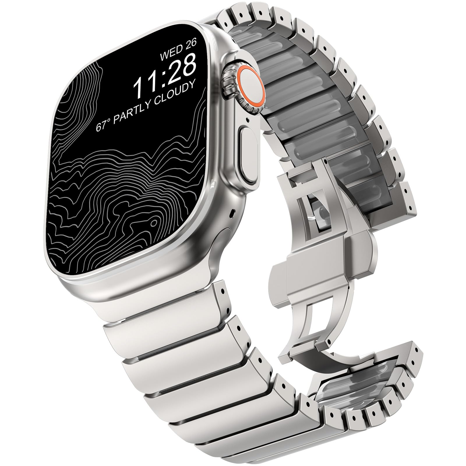 WINGLE Bracelet en titane compatible avec Apple Watch Ultra 3/2/1 49 mm, 46 mm, 45 mm, 44 mm, 42 mm, bracelet de luxe en silicone titane double couche pour homme iWatch Series 11 10 9 8 7 6 5 4 SE 3 2
