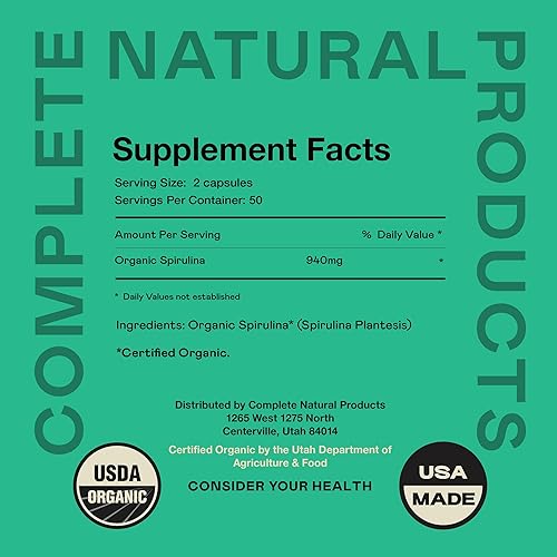 Miniatura 4 de Cápsulas de polvo de espirulina verde azul hawaiano pura, cápsulas de 470 mg, 100 píldoras, sin OMG, naturales