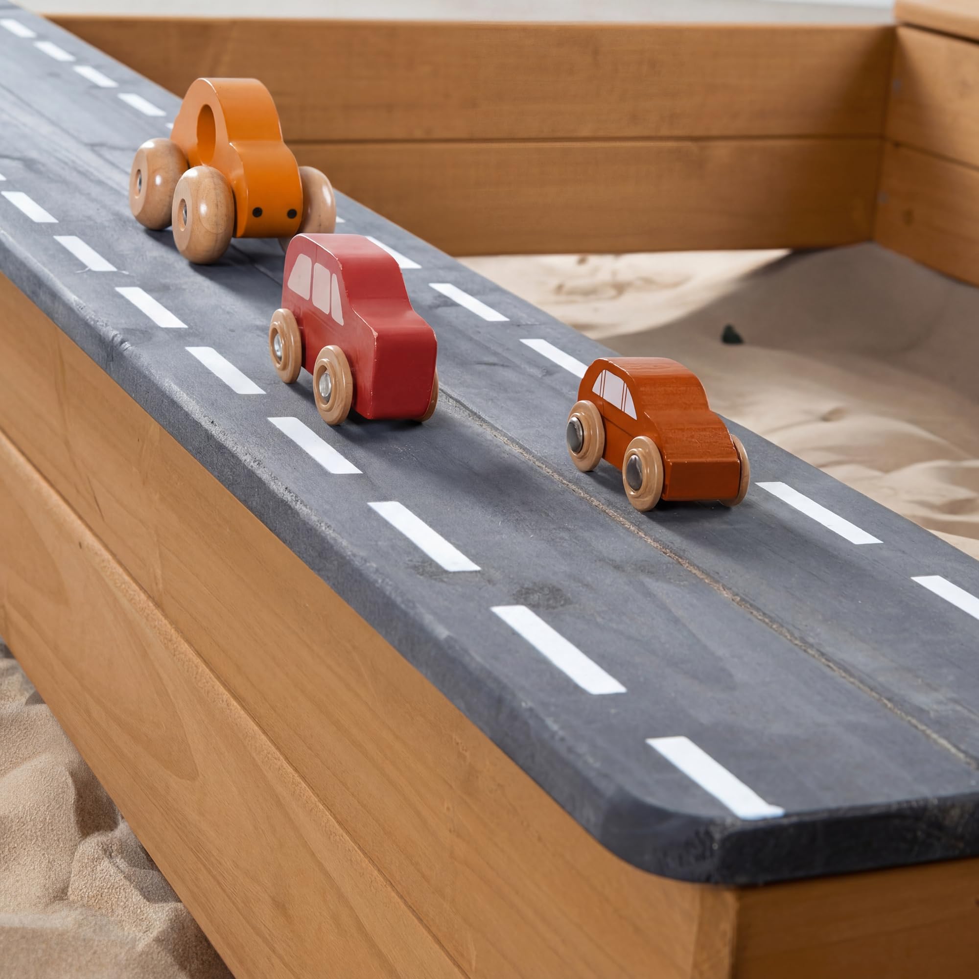 roba Sandkasten aus Holz mit Integrierter Matschküche - FSC®-Zertifiziertes Massivholz - Sandkiste für Kinder ab 12 Monaten - Teakfarben Lasiert