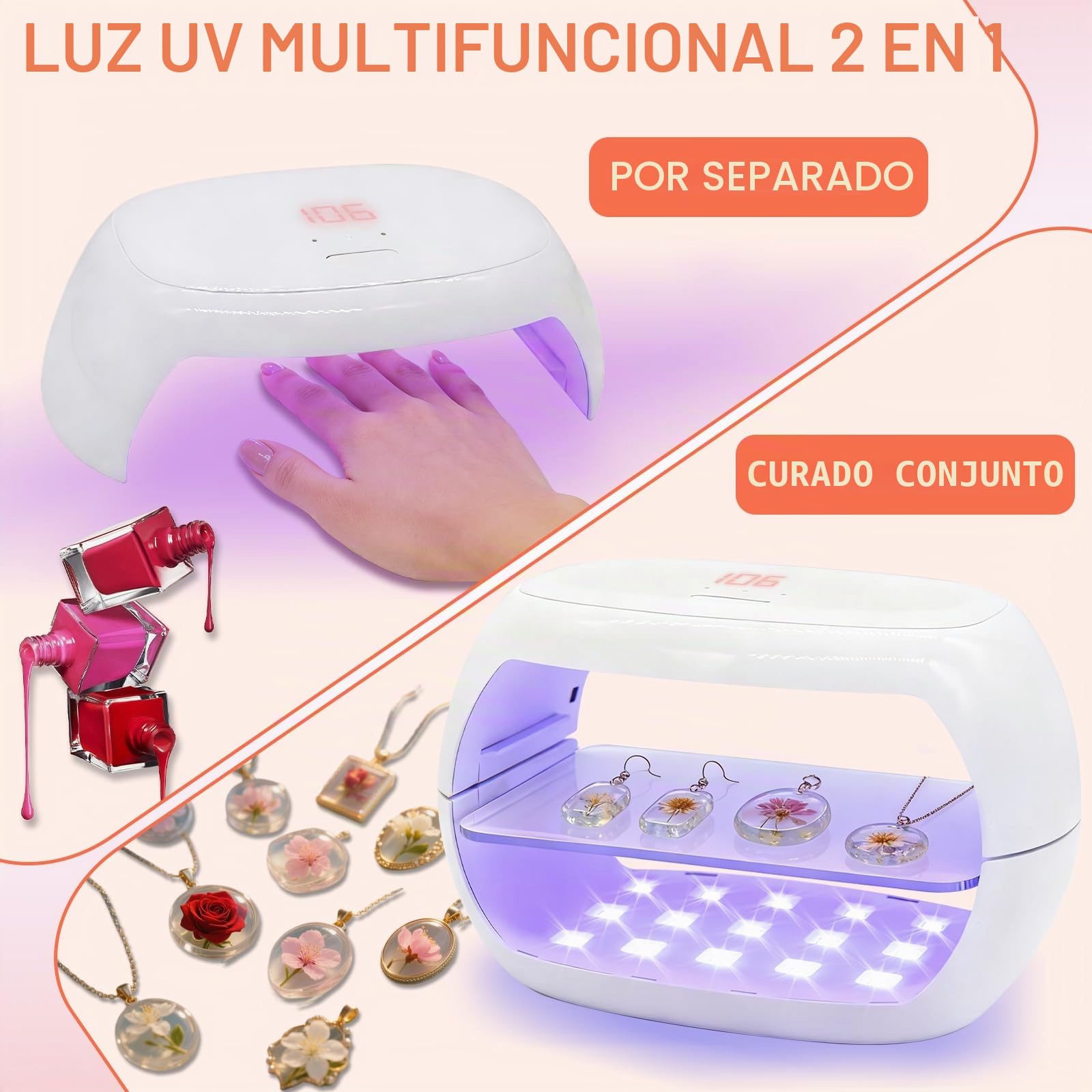 Lámparas de Curado UV de Resina de Doble Cara,Puede Utilizarse por Separado,Lámpara de Resinas UV de Curado Rápido de 36W con Pantalla LED,Para el Curado de Resinas,Fabricación de Joyas