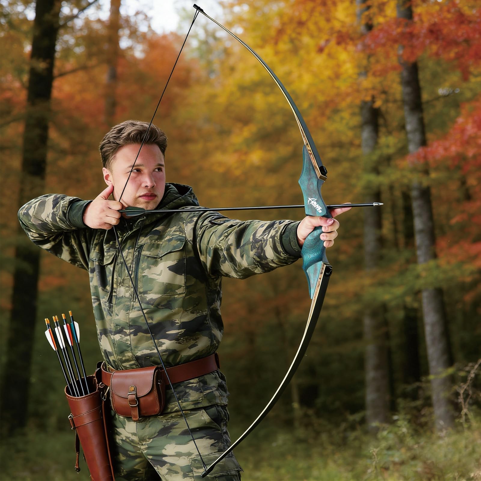 Black Hunter Traditioneller Langbogen 60 Zoll Takedown Langbogen 20-60 LBS Langbogen Erwachsener Rechtshänder Für Anfänger Auf Die Jagd