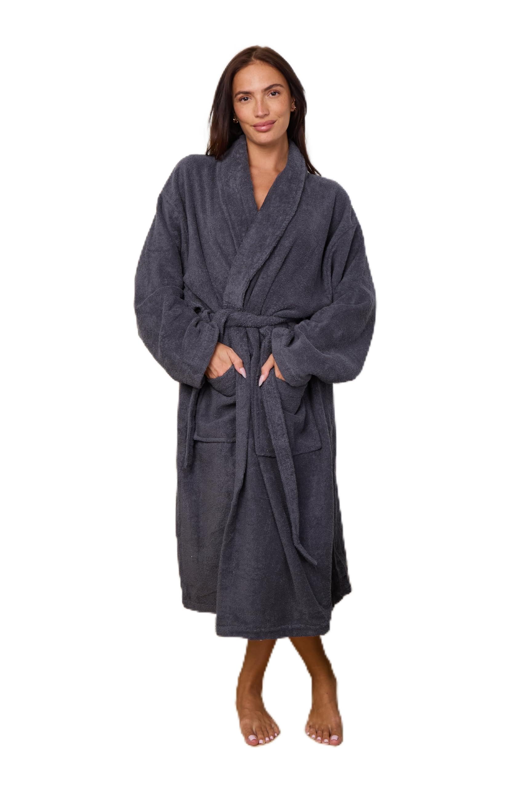 GC GAVENO CAVAILIA Terry Bathrobe Men Women | Shawl Collar Flannel Bath Robes for Men Ladies | Terry Towelling Dressing Gowns Womens Bath Robe Spa Hotel Nightwear, Charcoal