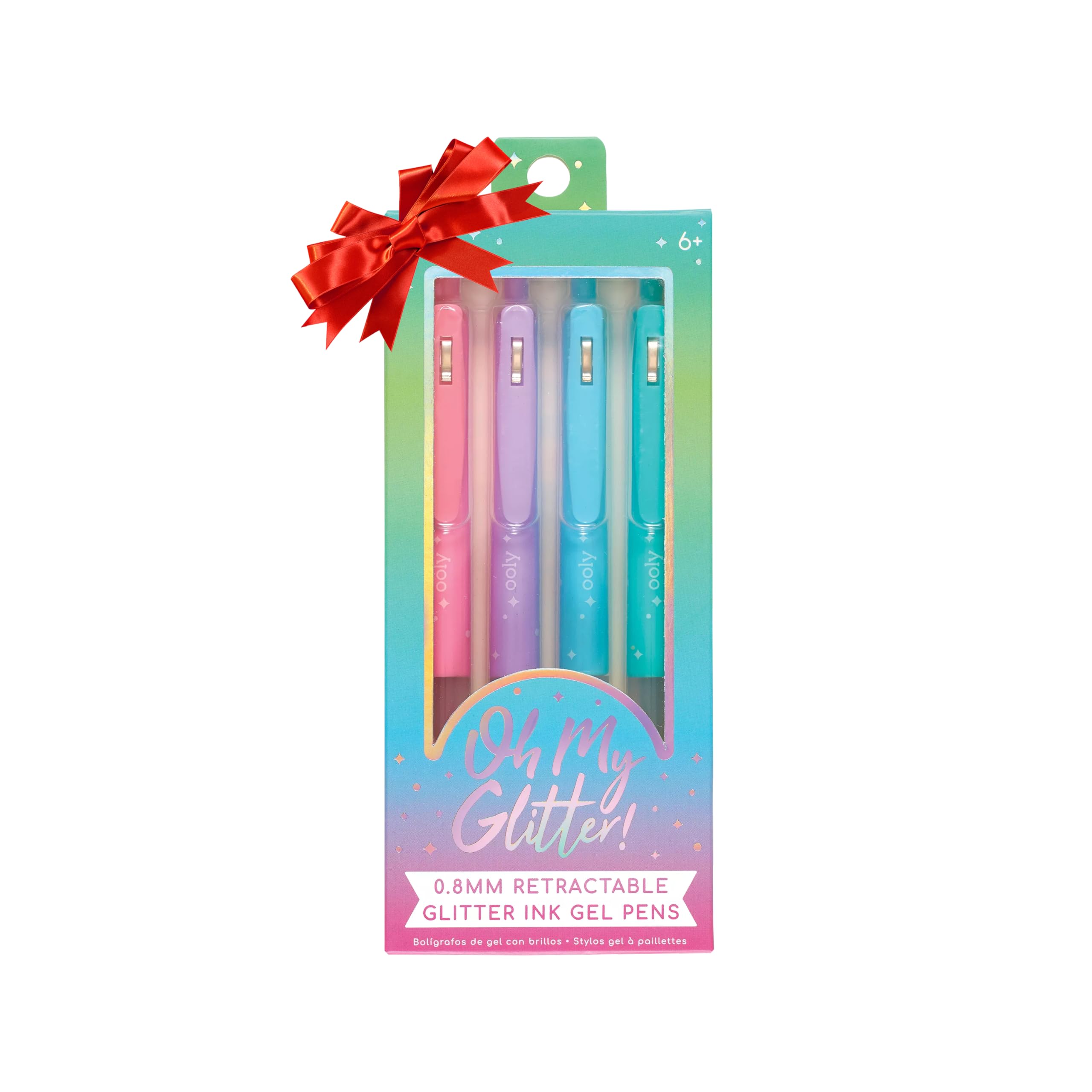 Ooly Oh My Glitter Gel Pens - Set of 4 Cute School and Art Supplies for Girls, Planner Pen with Comfort Grip, Ideal Retractable Glitter Pens for Decorations & Office Use