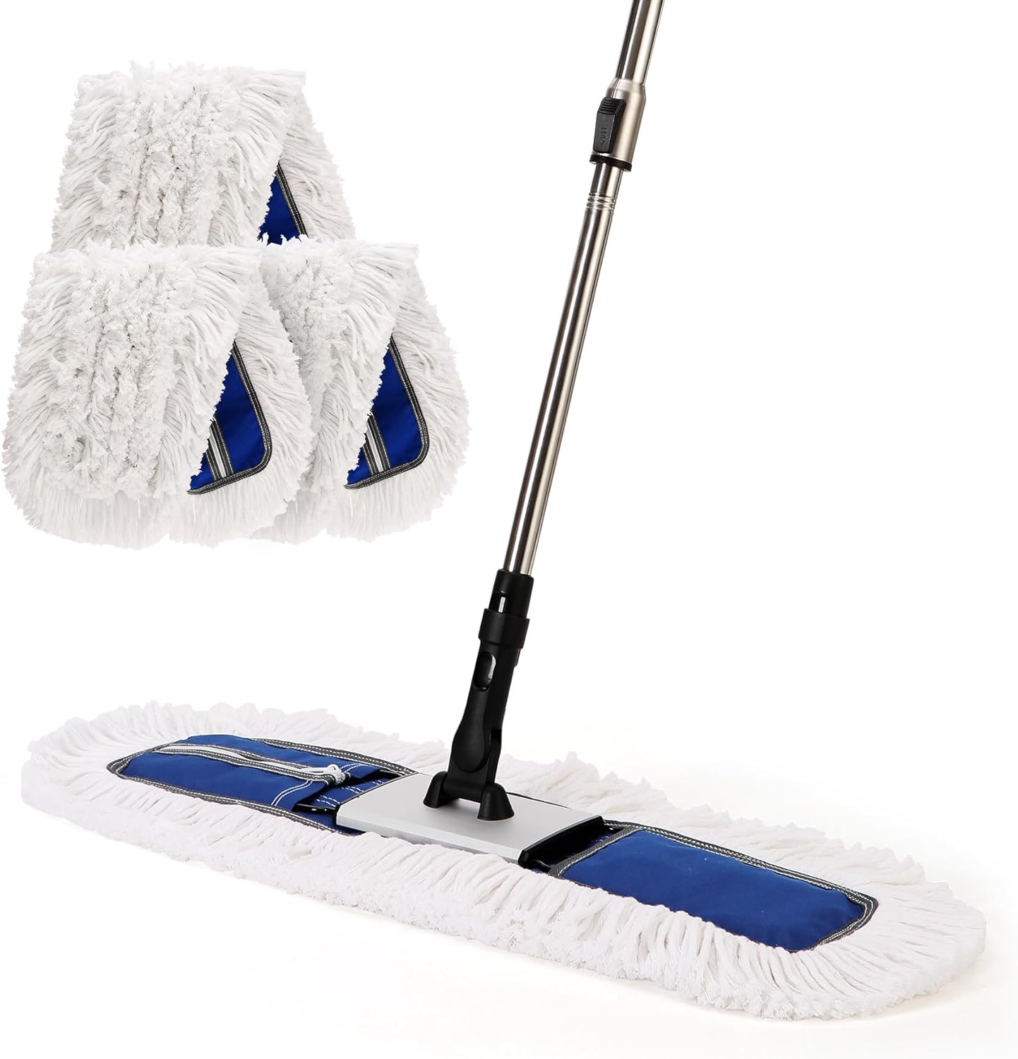CLEANHOME 24" Heavy-Duty Commercial Dust Mop for Hardwood Floors & Large Areas - with 4 Microfiber Pads, Reinforced Telescoping Handle for Stable Cleaning in Homes, Garages & Commercial Spaces