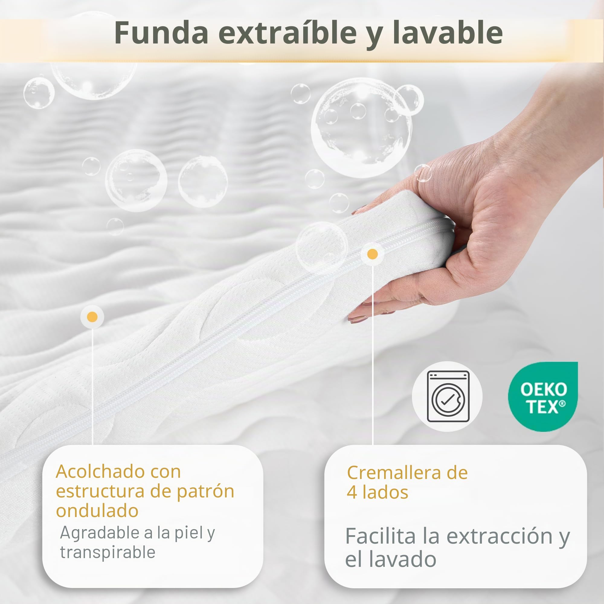 EGO HOME Topper para colchones de 90 x 190 cm, 7 cm de Altura, Grado de dureza H2 con 7 Zonas en Espiral, núcleo de Espuma fría, Certificado Öko-Tex, 90 x 190 cm para Cama con somier, sofá Cama
