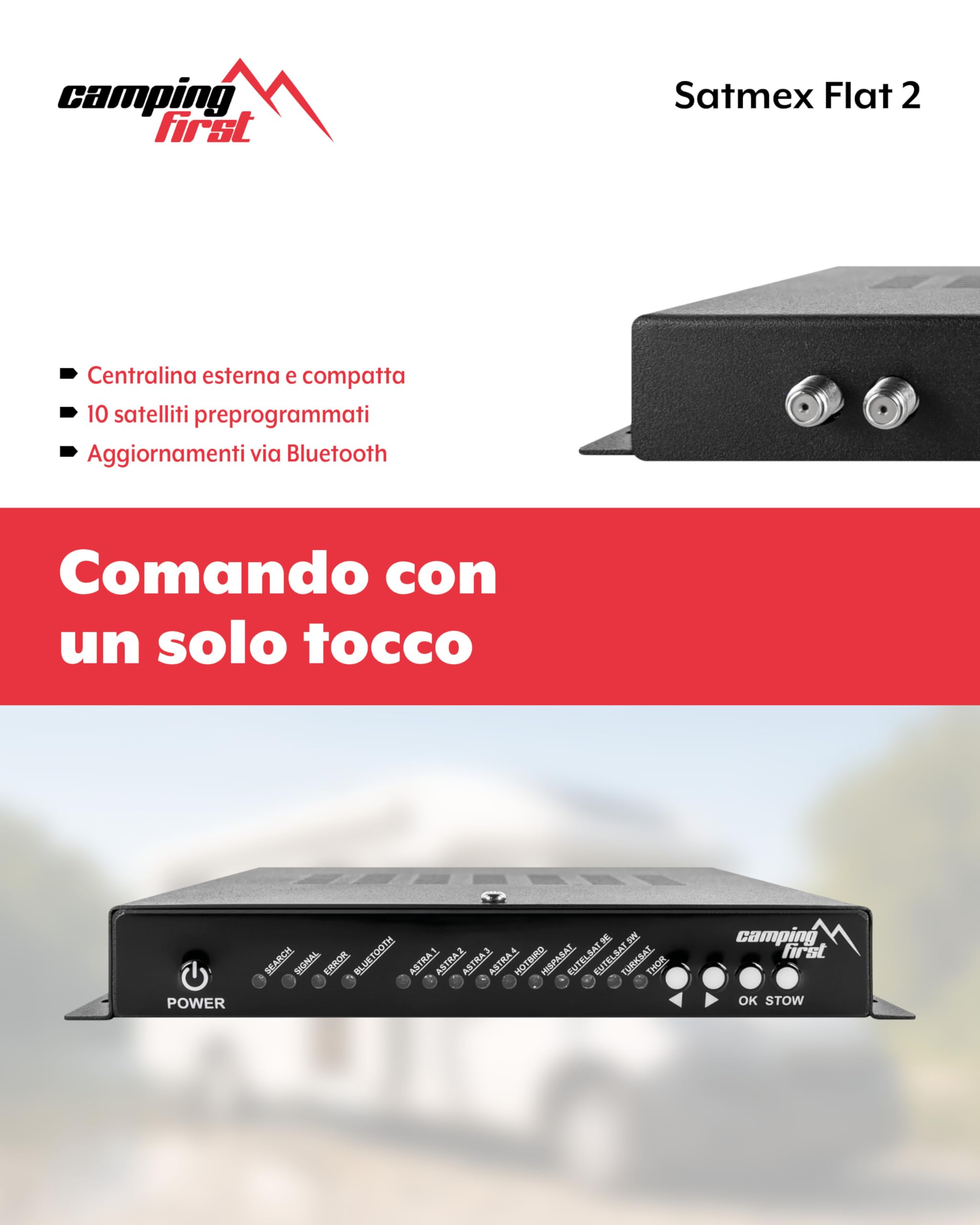 Satmex Flat 2 – Antenna satellitare automatica per camper e caravan (per 2 TV/ricevitori, con funzione skew) – Bianco