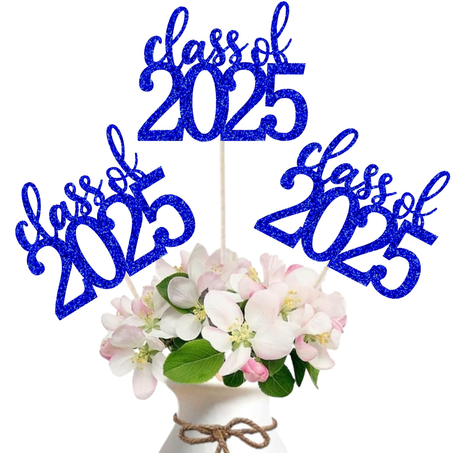 ALISSAR 12 Pack Pre-assembled Double Sided Class of 2025 Graduation Party Centerpiece Sticks, Centerpiece Table Decorations for 2025 Graduation Party Decoration Supplies (blue)