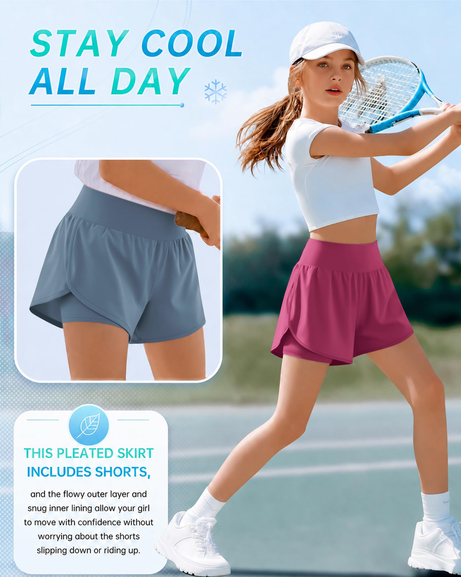 Didaey Sportliche Yoga-Shorts für Mädchen, mit Innenfutter, 2-in-1, schnelltrocknend, hohe elastische Taille, Sommershorts mit Taschen, 3 Stück