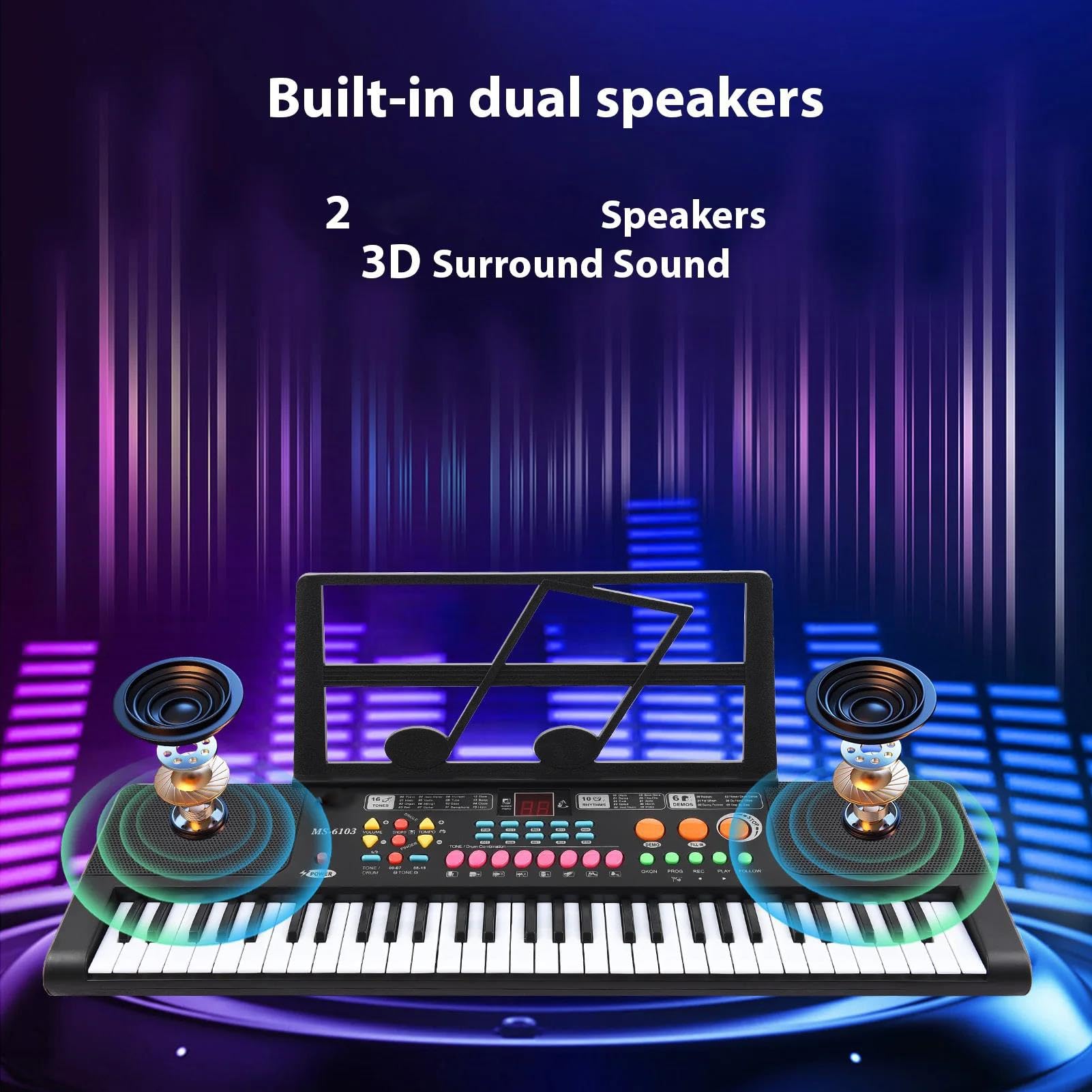 61 Klawiszowy Elektroniczny Fortepian Z Dwoma Głośnikami 16 Tonów 10 Rytmów 6 Demonstracyjnych Instrumentów Muzycznych