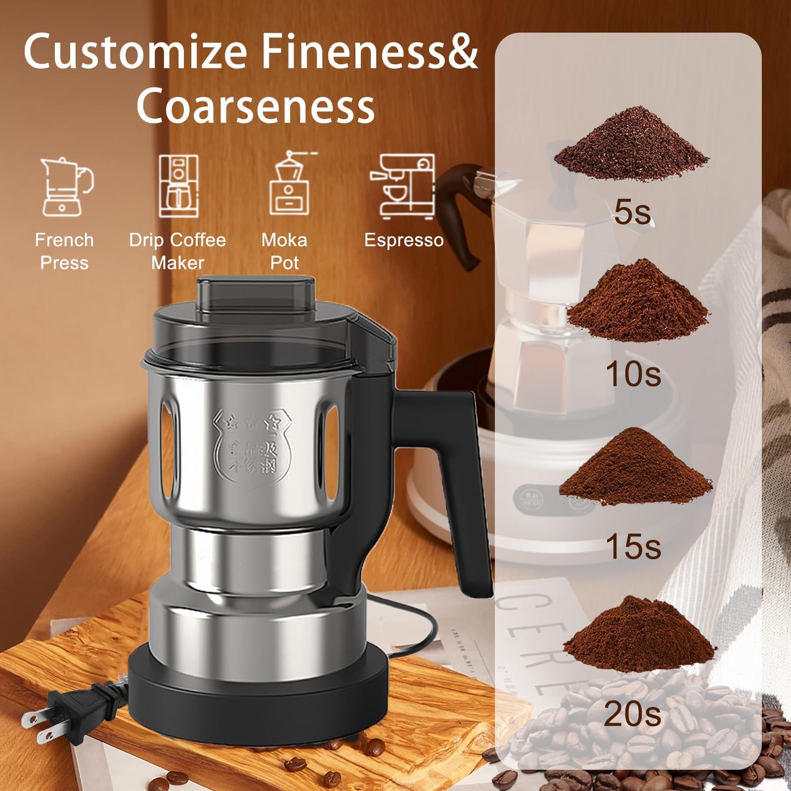 Molinillo de especias, potente molinillo de café eléctrico de 250 W, mini molinillo casero de 500 ml con 6 cuchillas de acero para moler frijoles de café, especias, hierbas secas, frutos secos
