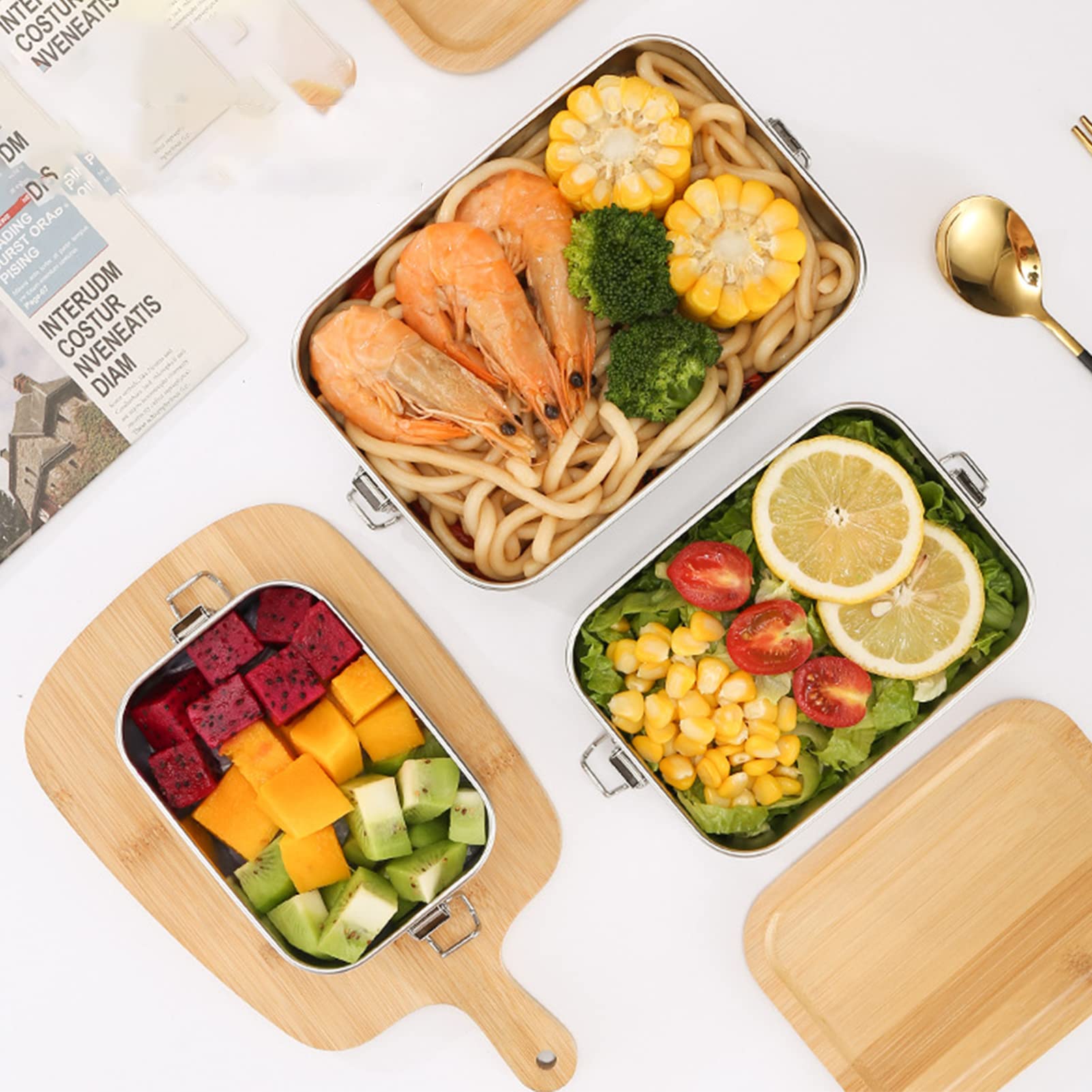 Eyoulife Edelstahl Brotdose 1500ml - Auslaufsicher Mit 2 Dressing-Behältern