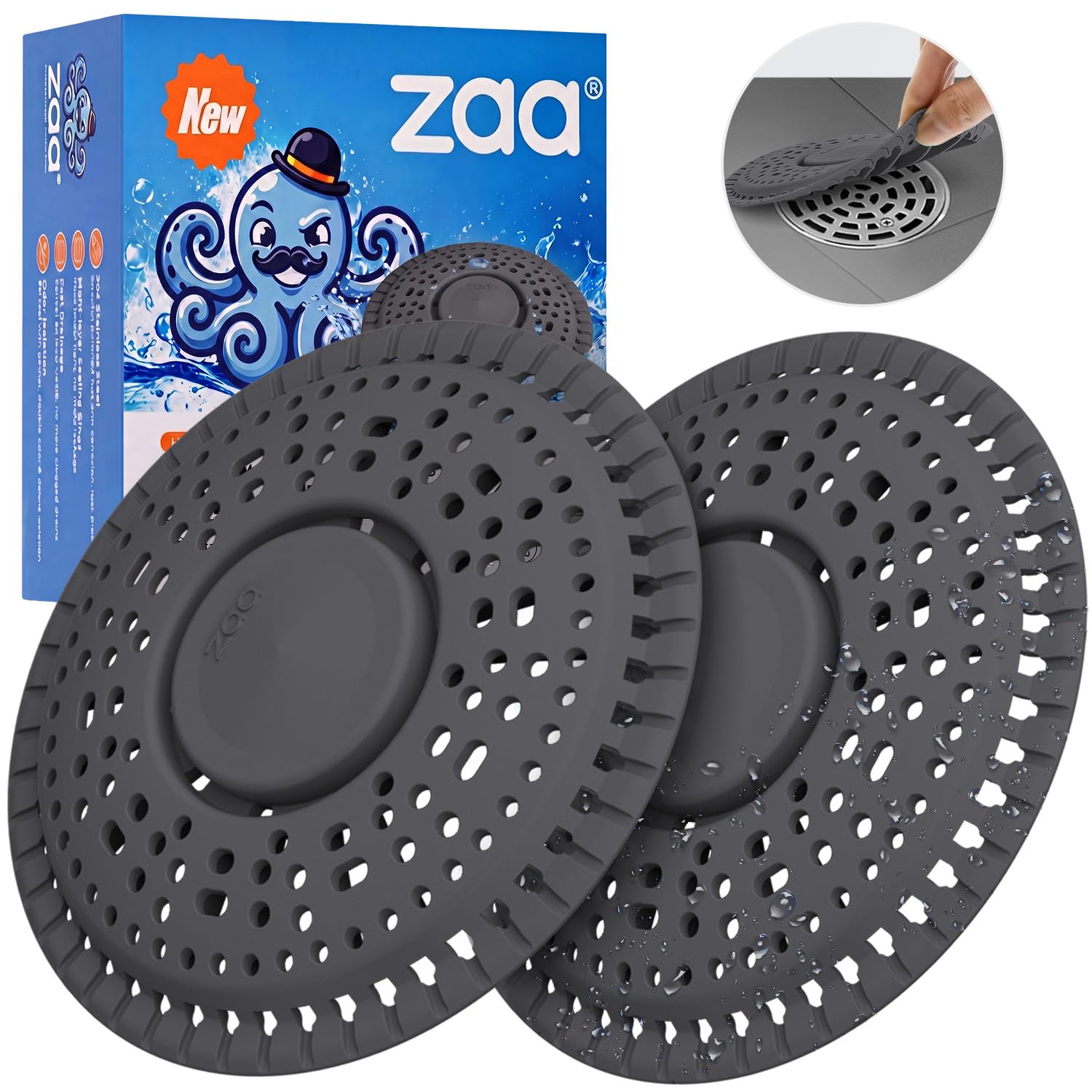Zaa Shower Drain Hair Catcher Silicone Flat Floor Strainer Protector