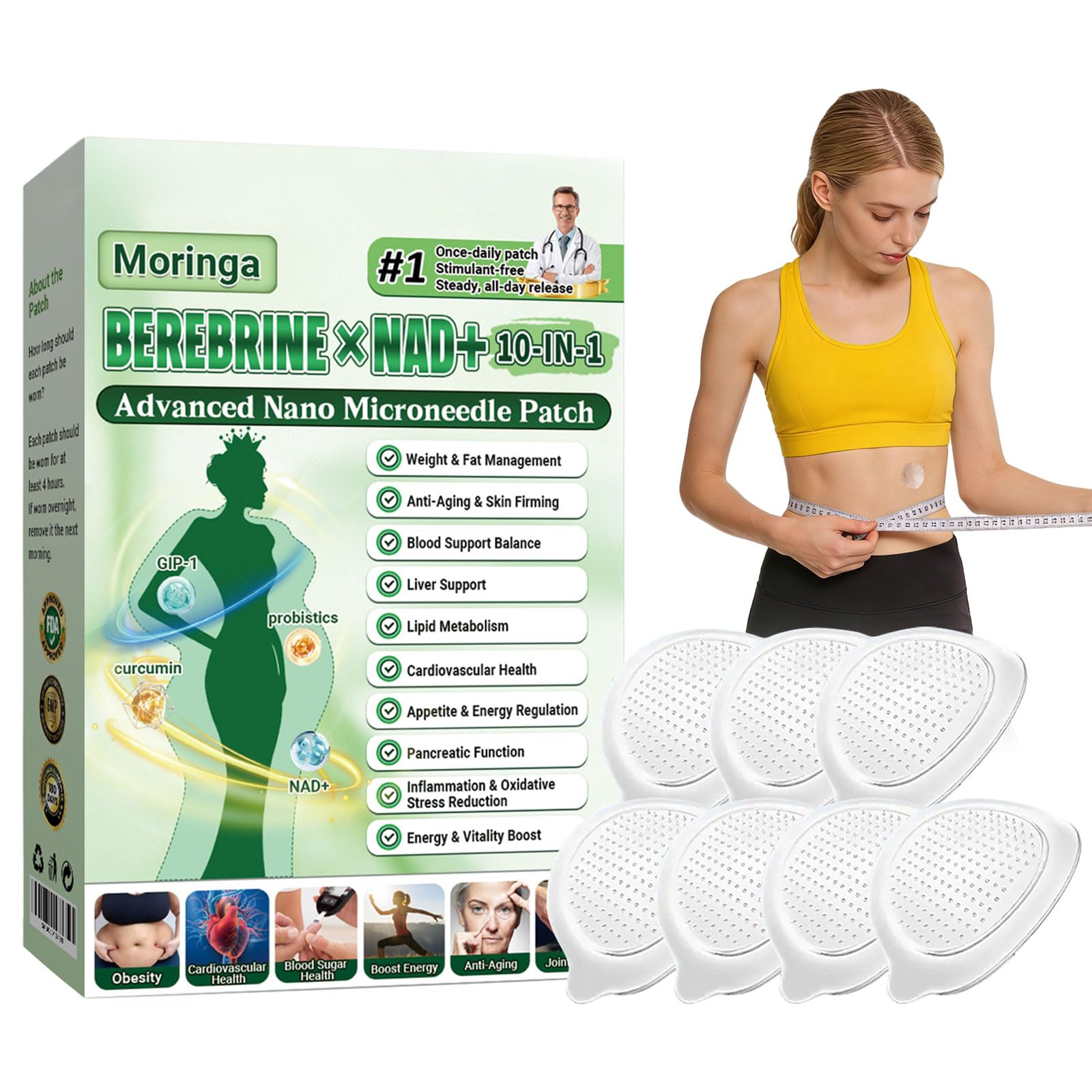 4 Cajas Moringa x Berberine Patch 10 en 1, Parche Avanzado de Nano Microagujas, Ingredientes Naturales, Parche de Metabalance Profesional, Fácil de Aplicar, para Hombres y Mujeres (4 Cajas) — view 14