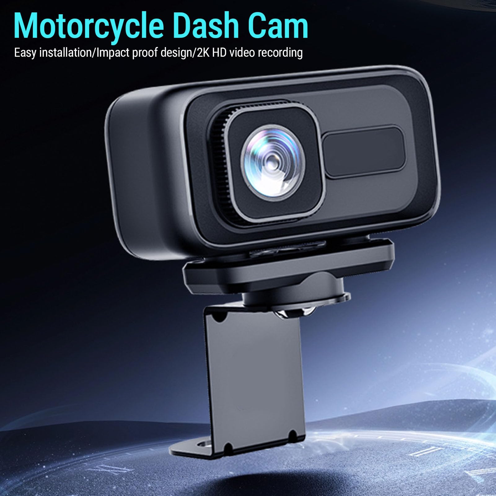 Kamera Samochodowa Motocykla WiFi, Wodoodporny Rejestrator Wideo Jazdy Motocyklem 2K Ultra HD IP65 z 3 Wspornikami, Obsługa 128 GB (karta SD Nie Jest dołączona)