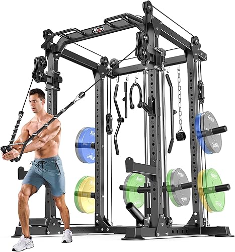 Miniatura 13 de Power Rack Power Cage Rack multifunción para sentadillas con sistema cruzado de cable seleccionable más accesorio de entrenamiento para garaje