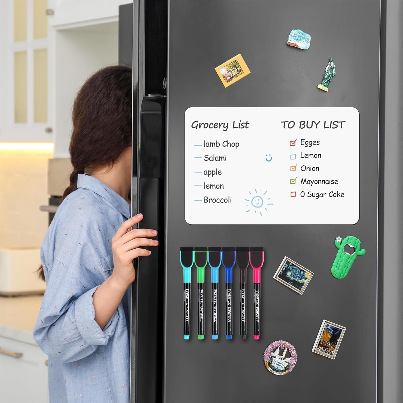 Pennarelli Per Lavagna Bianca Maxtek - 12 Pezzi Nero, Punta Fine, Cancellabili E Magnetici