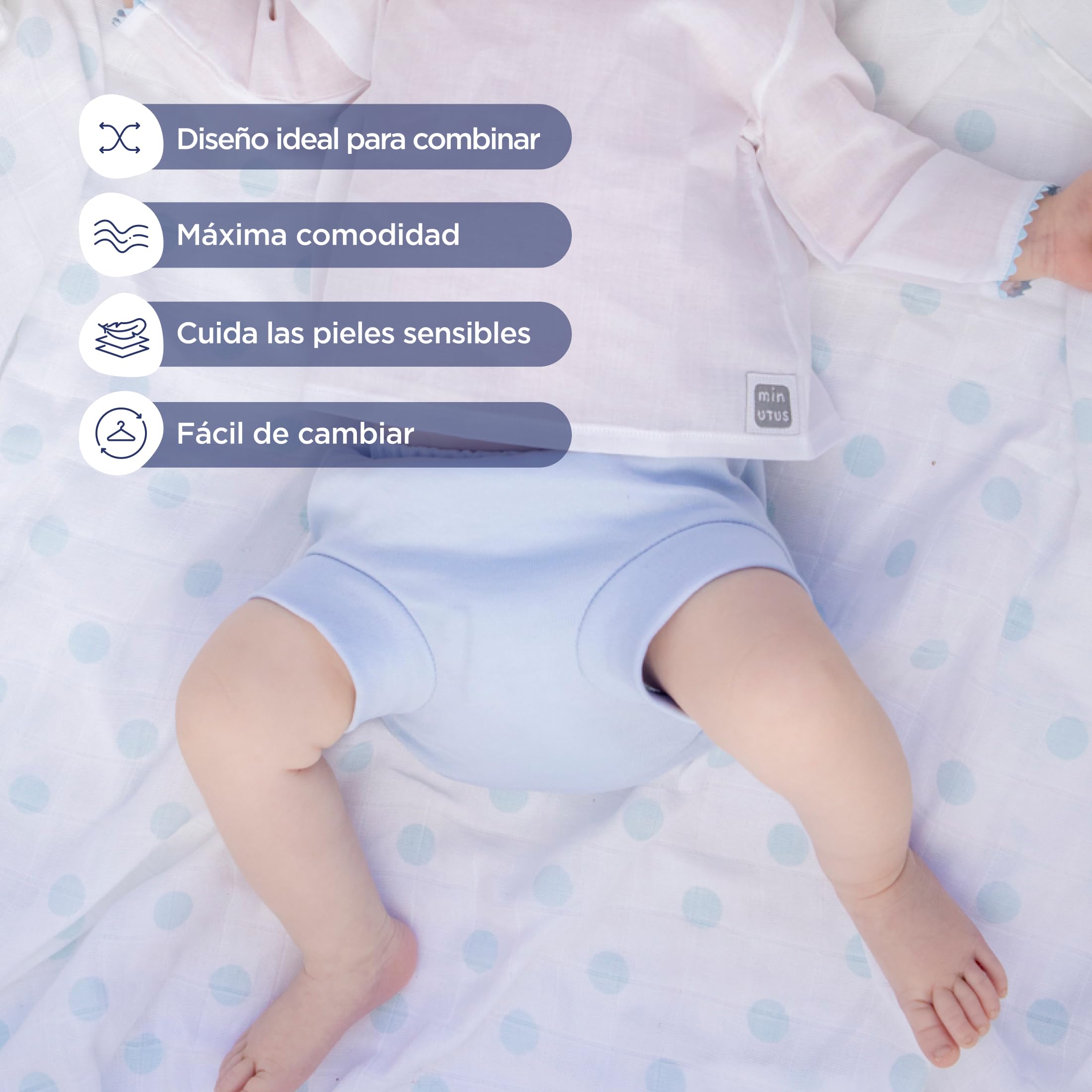 MINUTUS Ranitas Bebé, Cintura Elástica, Pack de 2, Primera Puesta, Ropa Recién Nacido, 100% Algodón