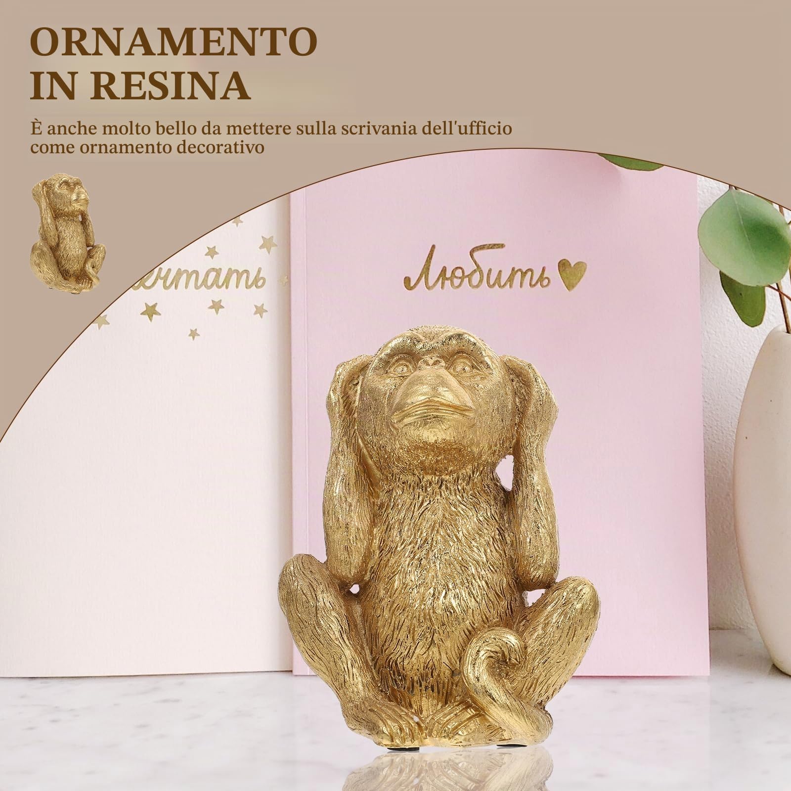 DECHOUS Statua di Scimmia Statua Non Sentire Il Male Tre Di Arte Astratta Scimmie Figurine Feng Shui Sculture Figura Animale Per Decorazioni Per La Casa Accenti Oro
