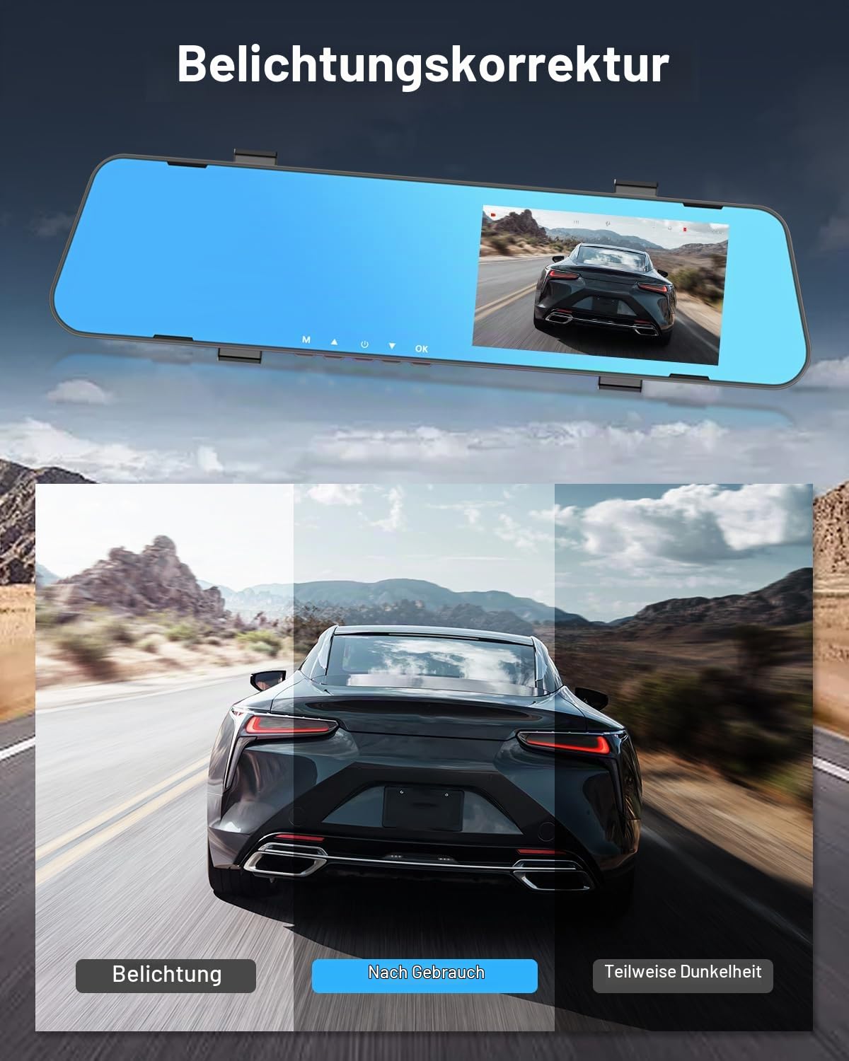 NHOPEEW 1080P Spiegel-Dashcam mit 4,5-Zoll-Bildschirm, Front- und Rückkamera, Loop-Aufzeichnung, Parkhilfslinien, Nachtsicht, Belichtungssteuerung, Plug & Play, 32 GB Karte