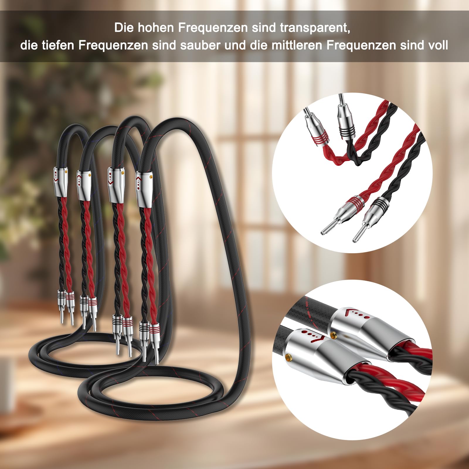 High-End Lautspecherkabel, A Paar Lautsprecherkabel Flexibles Kabel Versilberte Banane Speaker Cable Lautsprecher Kabel mit hochwertigen Bananensteckern für High End Lautsprechersystem (2.5m)