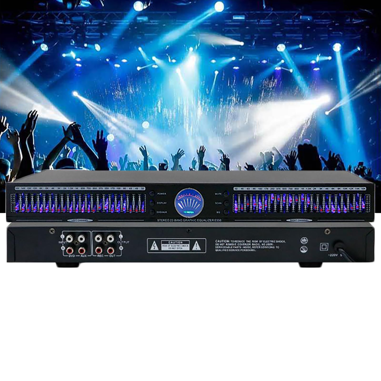Ecualizador de audio de 22 bandas con analizador de espectro, 10 efectos preestablecidos para afinación de precisión y reducción de ruido, ideal para estudios de música y cine en casa