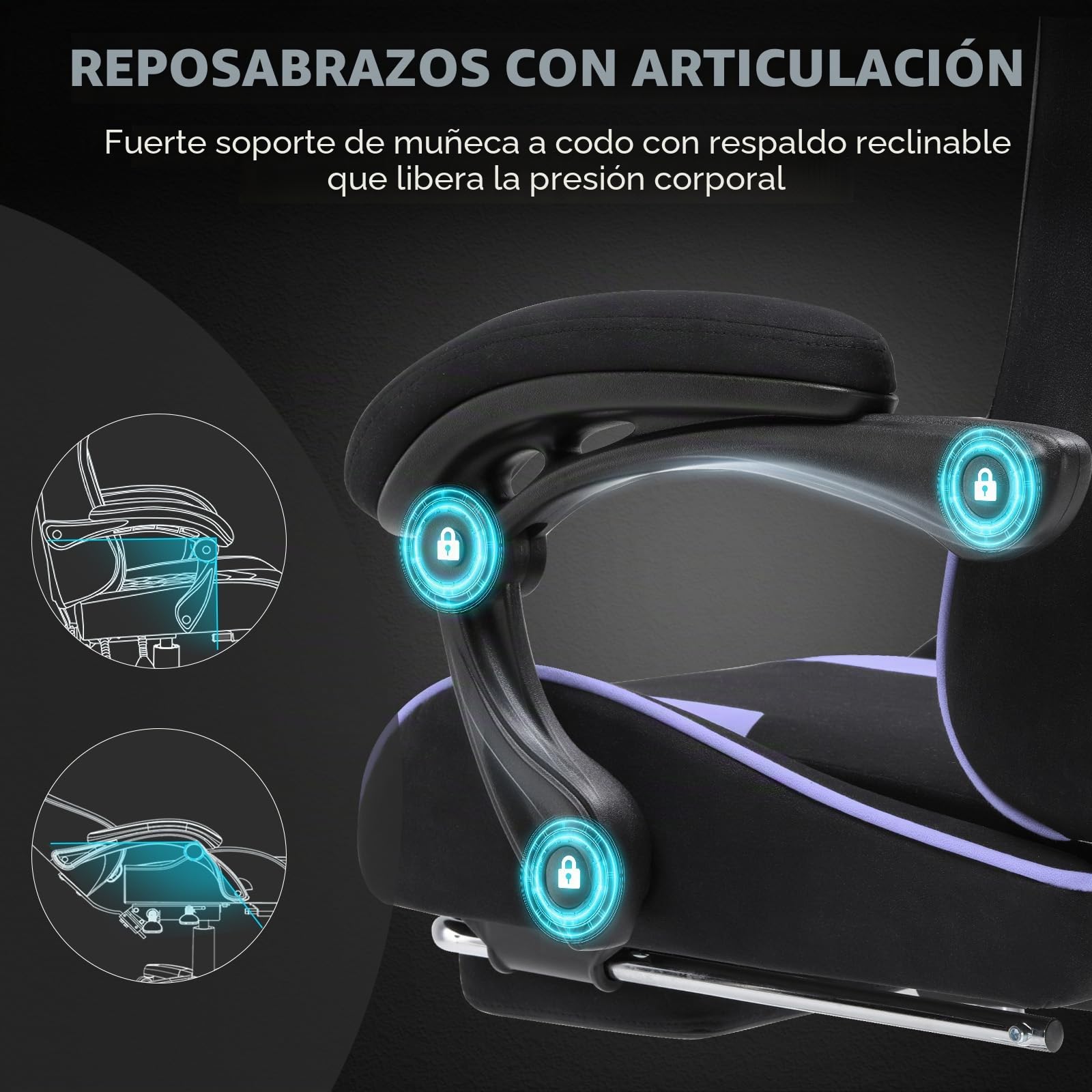 GTPLAYER Silla para Videojuegos, Silla de Oficina, Silla ergonómica para PC, sillón de Gaming con Soporte Lumbar de Masaje, sillas de tareas con reposapiés y reposacabezas, Tela Morada