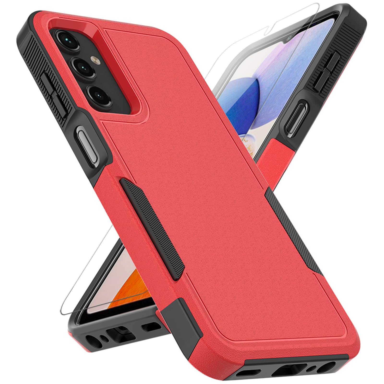 for Samsung Galaxy A15 5G Case: Dual Layer Protective Heavy Duty Cell Phone Cover Shockproof Rugged with Screen Protector - Military Protection Bumper Tough - Samsung Galaxy A15 5G 2024, Red