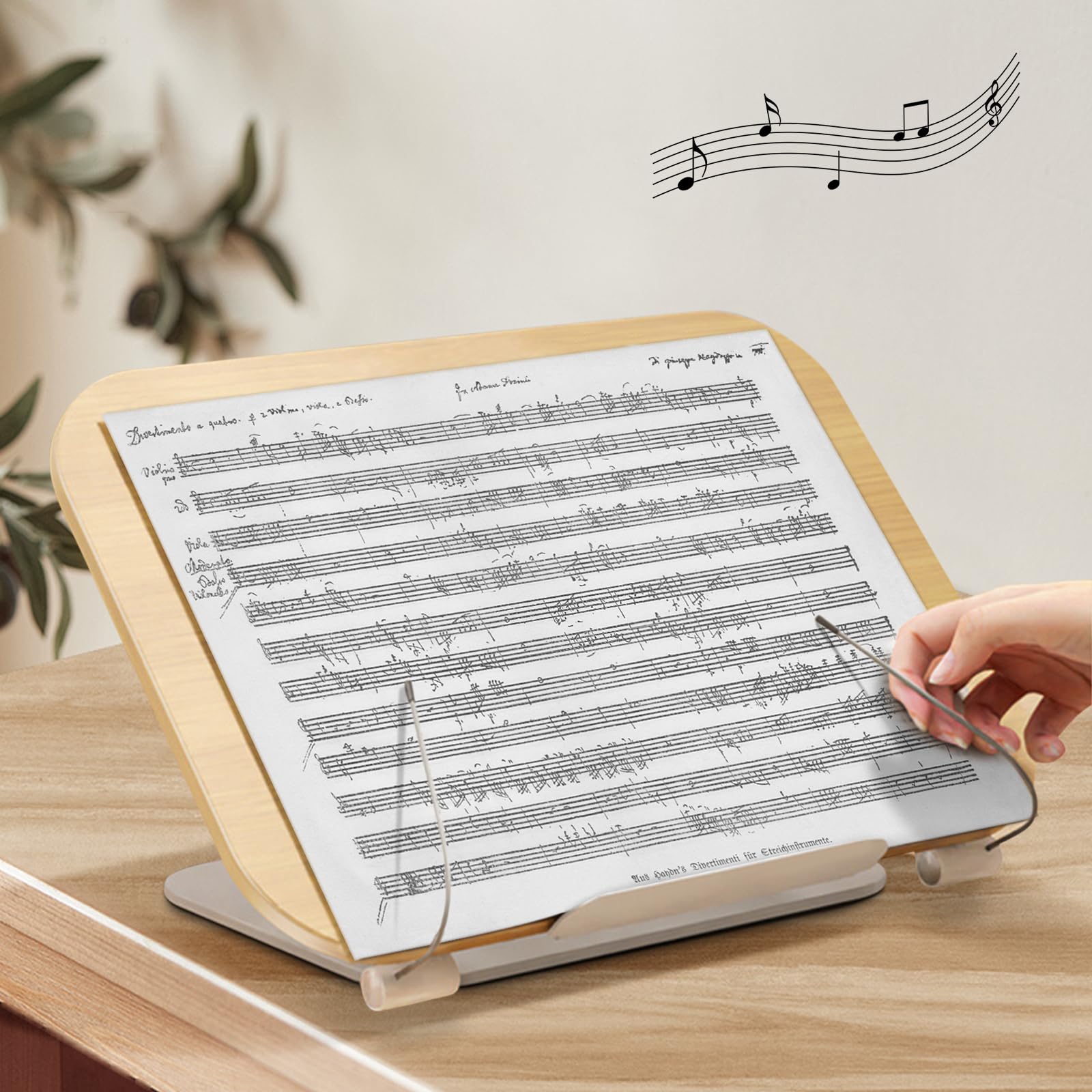 Support Livre Ouvert, Bois Réglable 360° Pupitre de Lecture, Pliable Porte Livre de Cuisine, Repose Livre