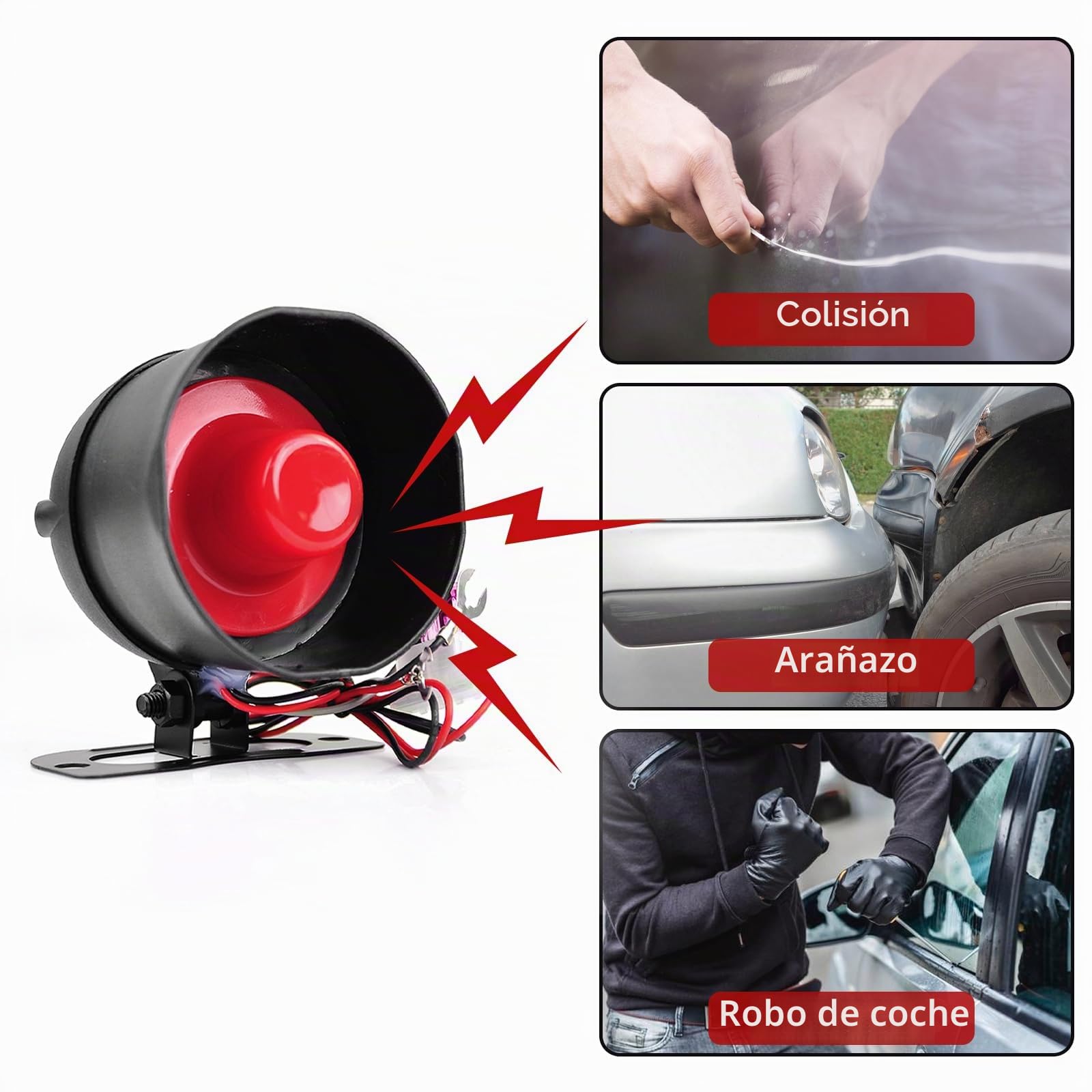 Riloer Alarma Coche, Sistema de Alarma antirrobo para automóvil, Sistema de protección de Seguridad de Alarma Universal Bocina de Seguridad para automóvil CW-8110 12v 20w Dispositivo de Alarma de