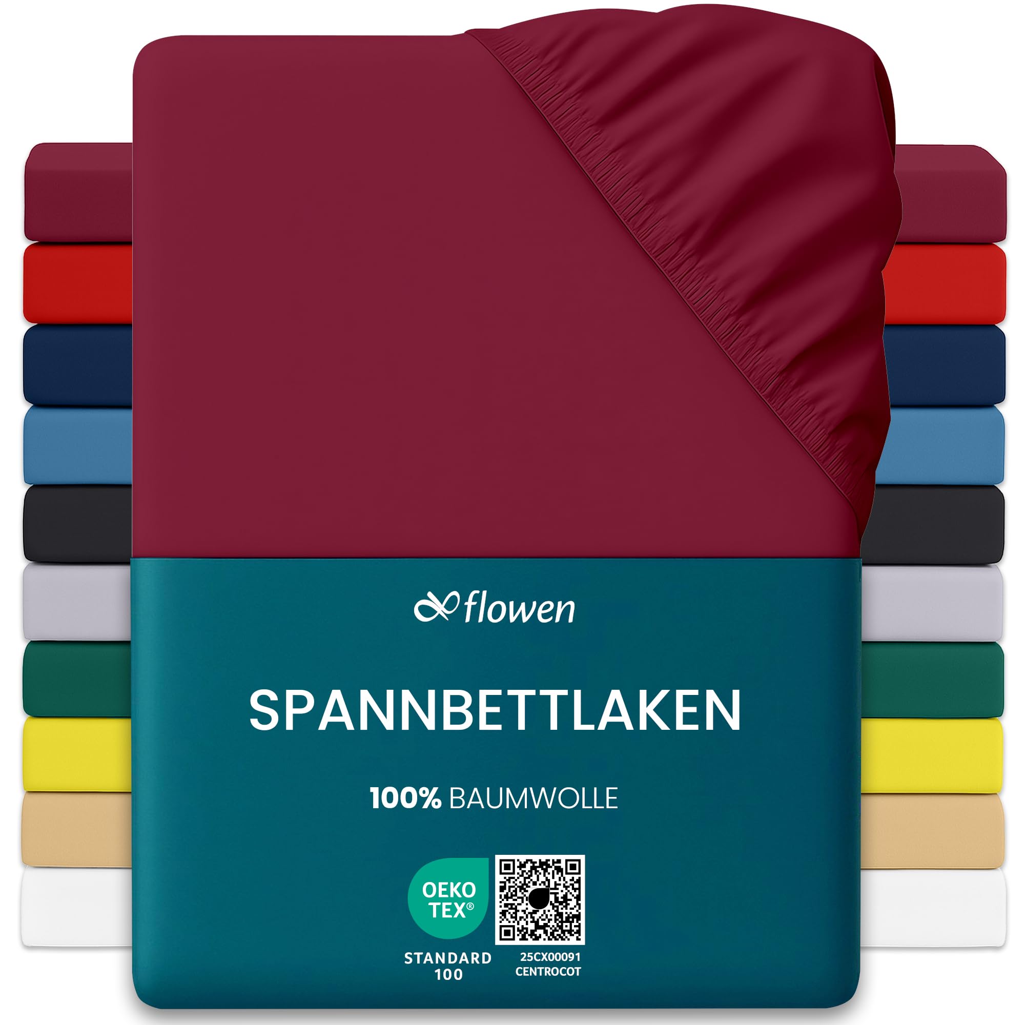 Flowen Jersey Spannbettlaken Spannbetttuch 100% Baumwolle Rundumgummizug | Bettlaken 30cm Steghöhe Tiefe Tasche | Oeko-Tex Zertifiziert Weich Elastisch Atmungsaktiv Bügelfrei