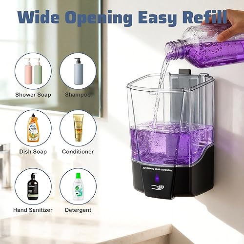 Miniatura 2 de Paquete de 4 dispensadores automáticos de jabón para montaje en pared, dispensador de jabón líquido sin contacto, funciona con pilas, dispensador