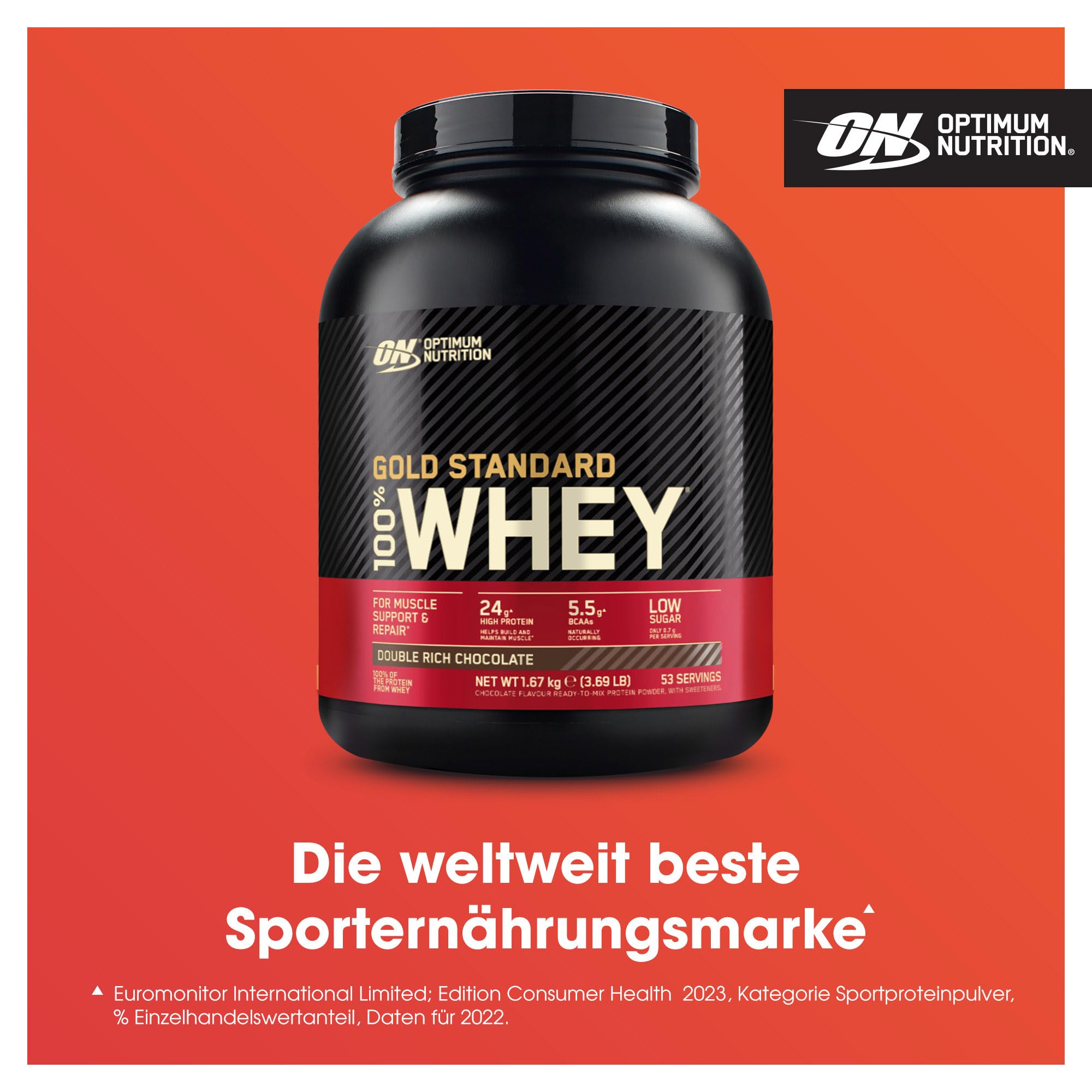 Optimum Nutrition Gold Standard 100% Whey, Proteinpulver, Geschmack Double Rich Chocolate, 1.61kg, 52 Portionen