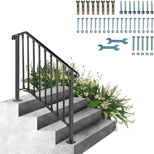 VEVOR Pasamanos para escalones al aire libre, barandilla de escalera de 3 o 4 escalones, pasamanos de hierro forjado # 3, barandilla de porche