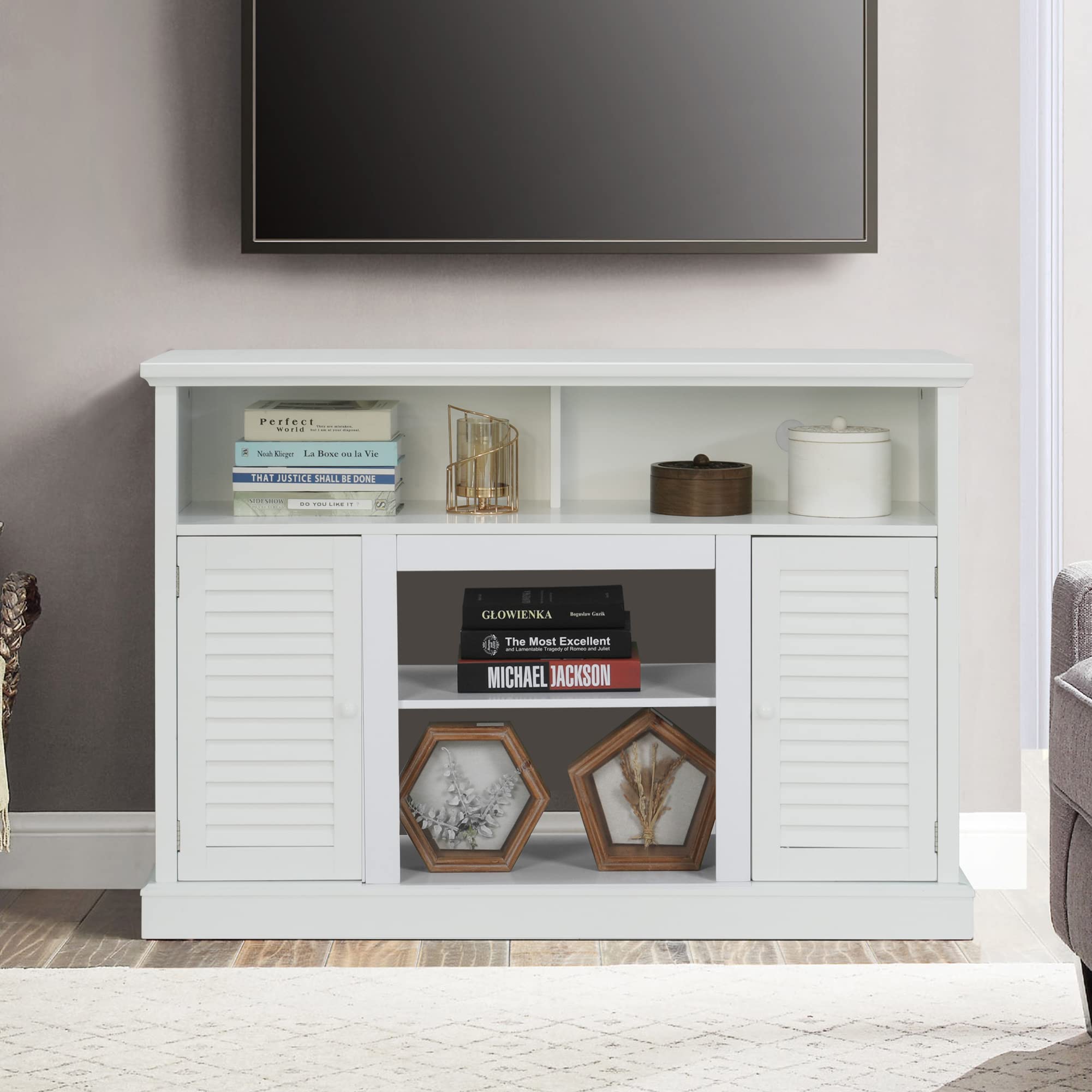 MAISON ARTS Modern TV Stand for 55 Inch TV with Storage Entertainment Center Media Console Table Buffert & Sideboard for Living Room Bedroom Kitchen, White