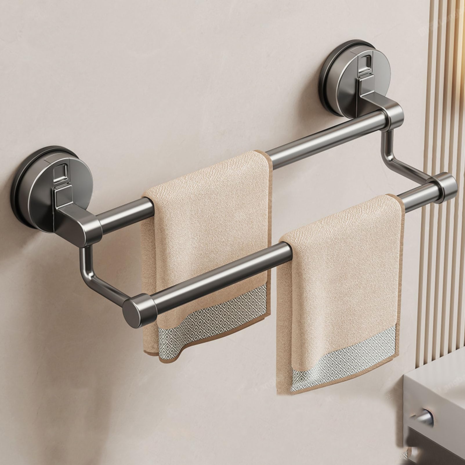 Handtuchhalter Saugnapf Handtuchstange für Badezimmer ohne Bohren Handtuchhalter Wand 2 Stange Handtuchhalter für Küche aus Aluminiumlegierung,Badezimmer-Zubehör
