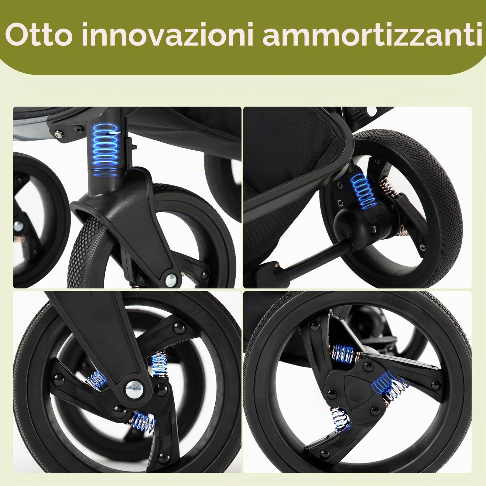Gcarebb Passeggino in pelle PU 3 in 1, passeggini da città con seggiolino auto, portatile con un clic pieghevole, passeggino combinato paesaggistico, telaio in alluminio alto