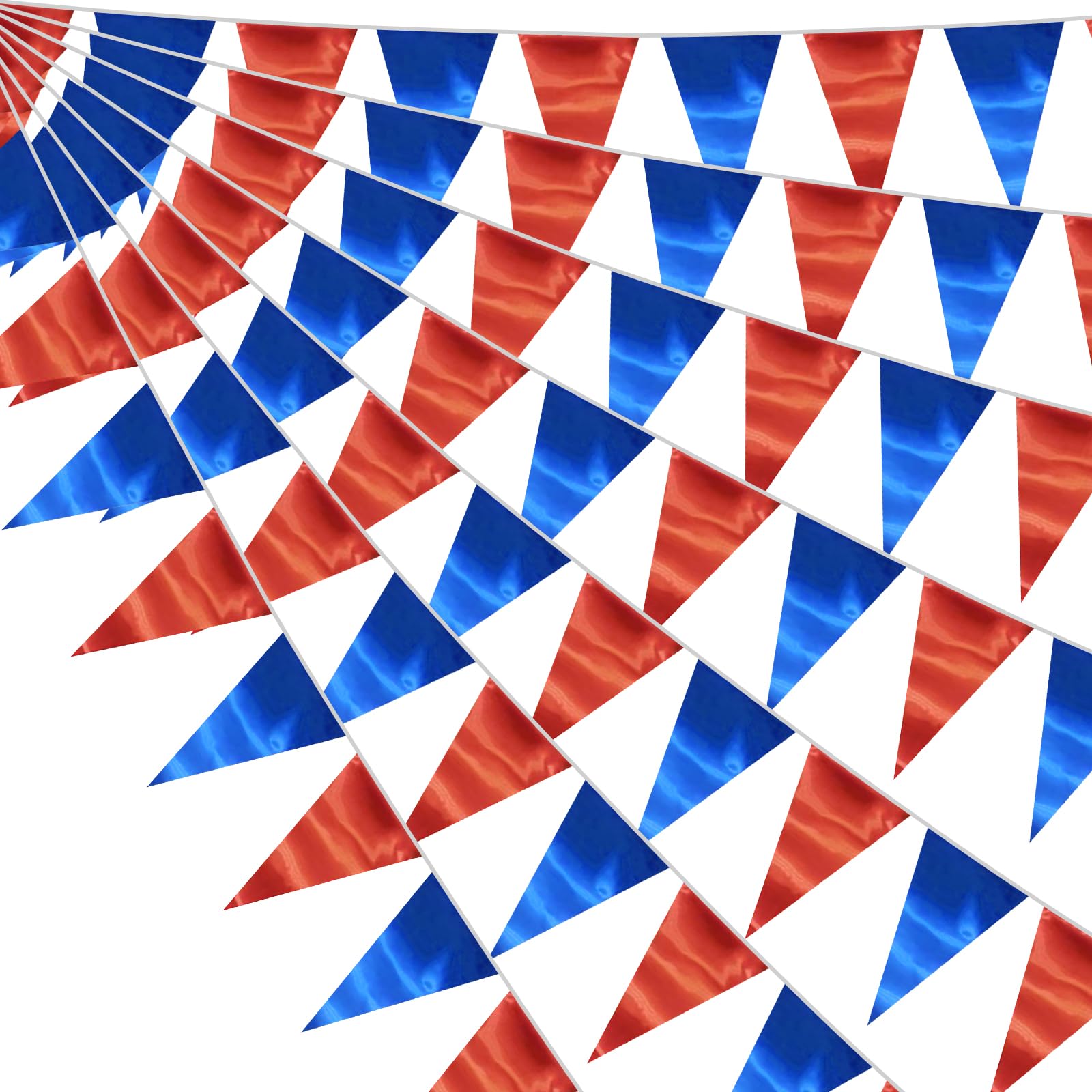 20M/64FT Blue Red Triangle Pennant Banner Flag Metallic Fabric Bunting Garland for Christmas Graduation, Independence Day, 4th of July, Patriotic Themed Party Decoration