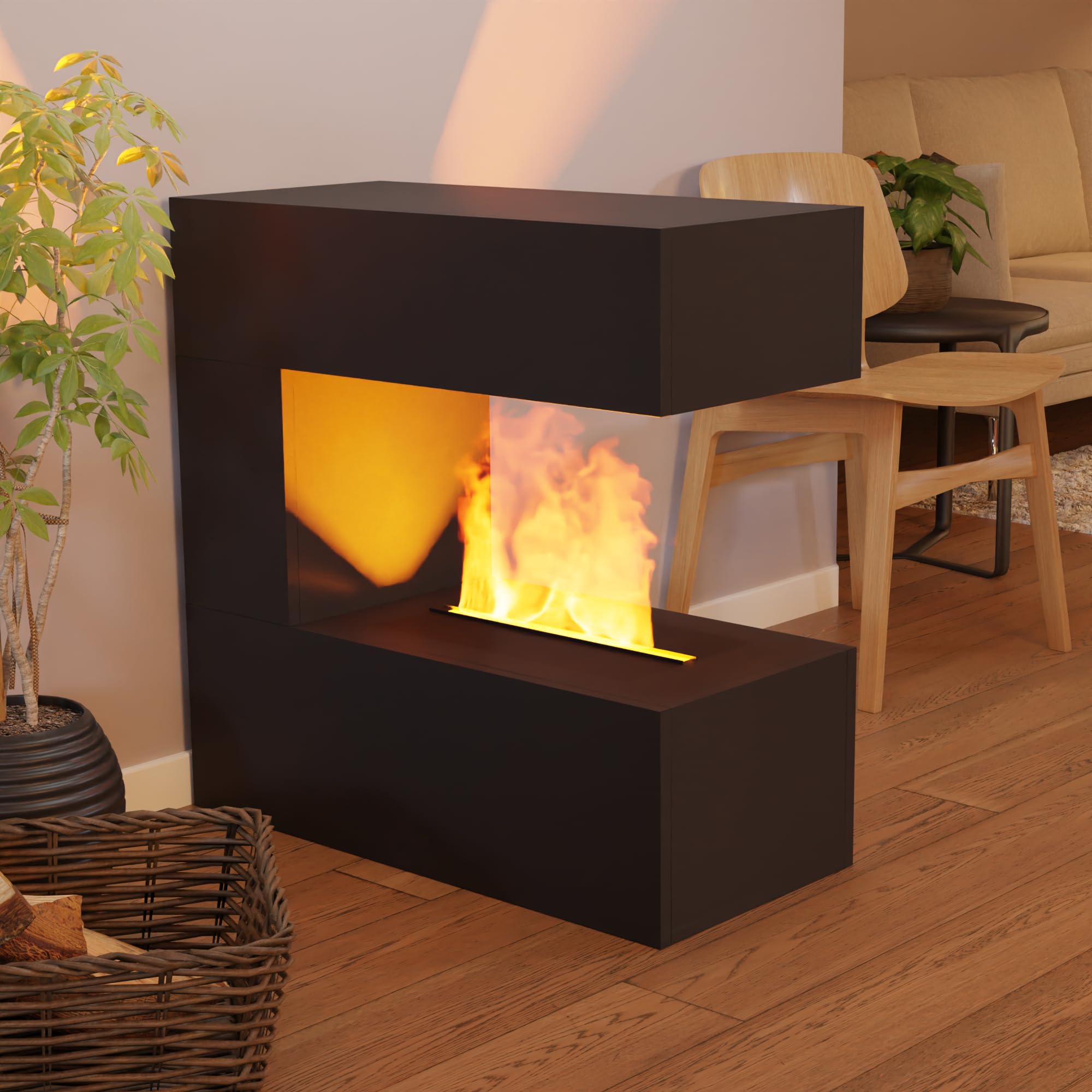 Wasserdampf Kamin Room Divider (Standkamin) - Elektrokamin mit realistischen LED 3D-Flammen, Knistereffekt & Fernbedienung, 80x80x37 cm - Opti-Myst 400 Elektro Kamin, Schwarz