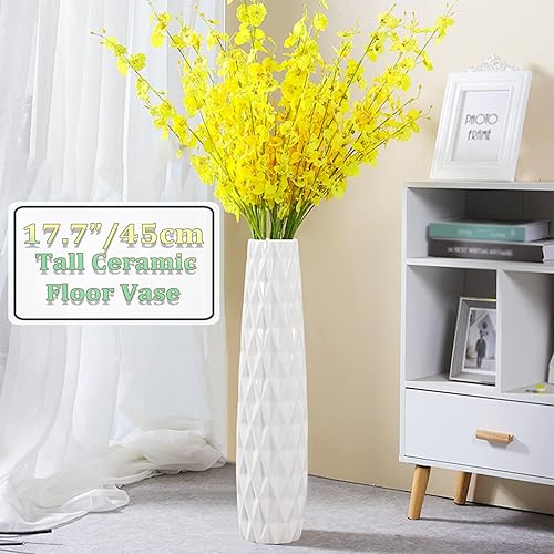 Miniatura 2 de Jarrón de piso blanco de 18 pulgadas  1.772 in alto, jarrón decorativo de cerámica para sala de estar, con textura en forma de piña, soporte estable