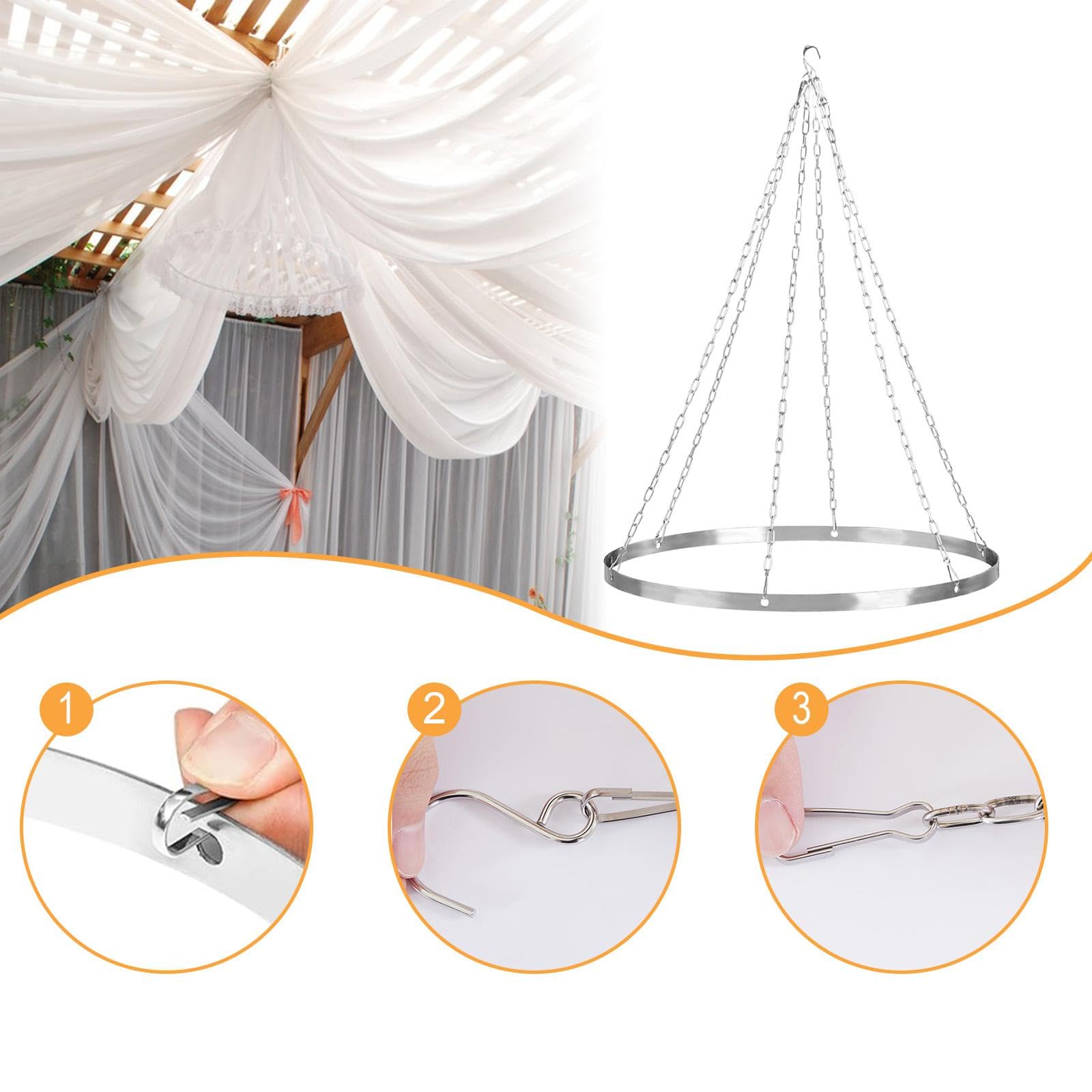 Kit de Suspension Au Plafond pour Drapés de Tissu, élégant, avec Crochets, Décoration de Mariage pour Gazebo et Jardin, 60 Cm de Diamètre