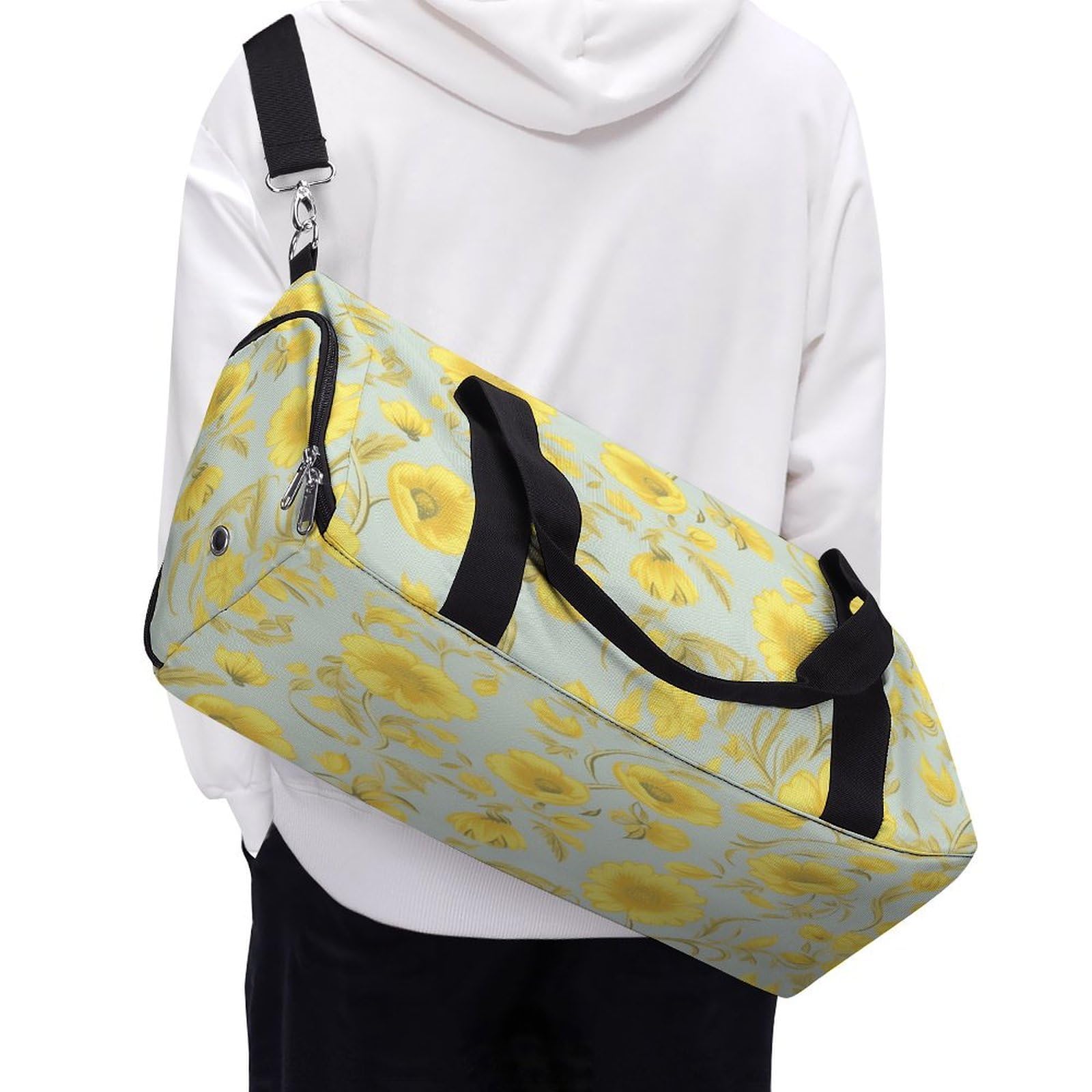 Turnbeutel für Damen und Herren, gelber Blumendruck, Turnbeutel, wiederverwendbar, Turnbeutel mit Schuhfach, Stil, Einheitsgröße, modern, Stil:, Einheitsgröße, Modern