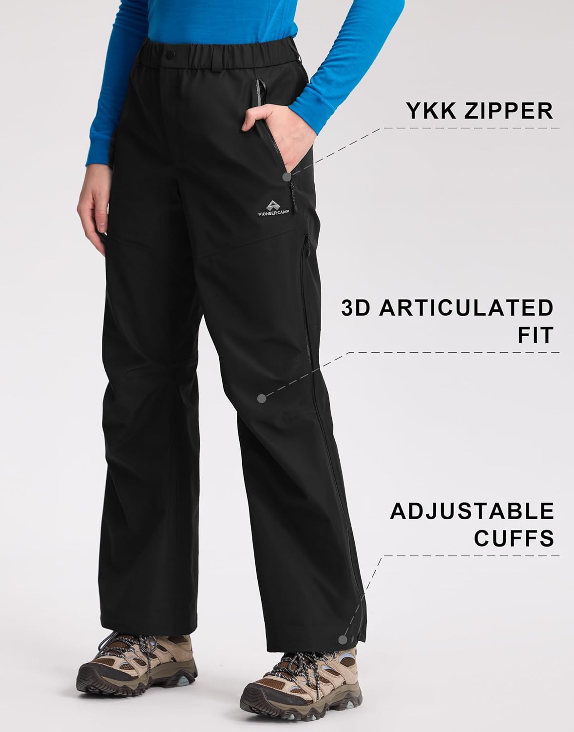 Pioneer Camp Women's Rain Pants 3-Layer Hardshell 20000mm Waterproof Hiking Pants Breathable Side Zip Outdoor Ski Snow