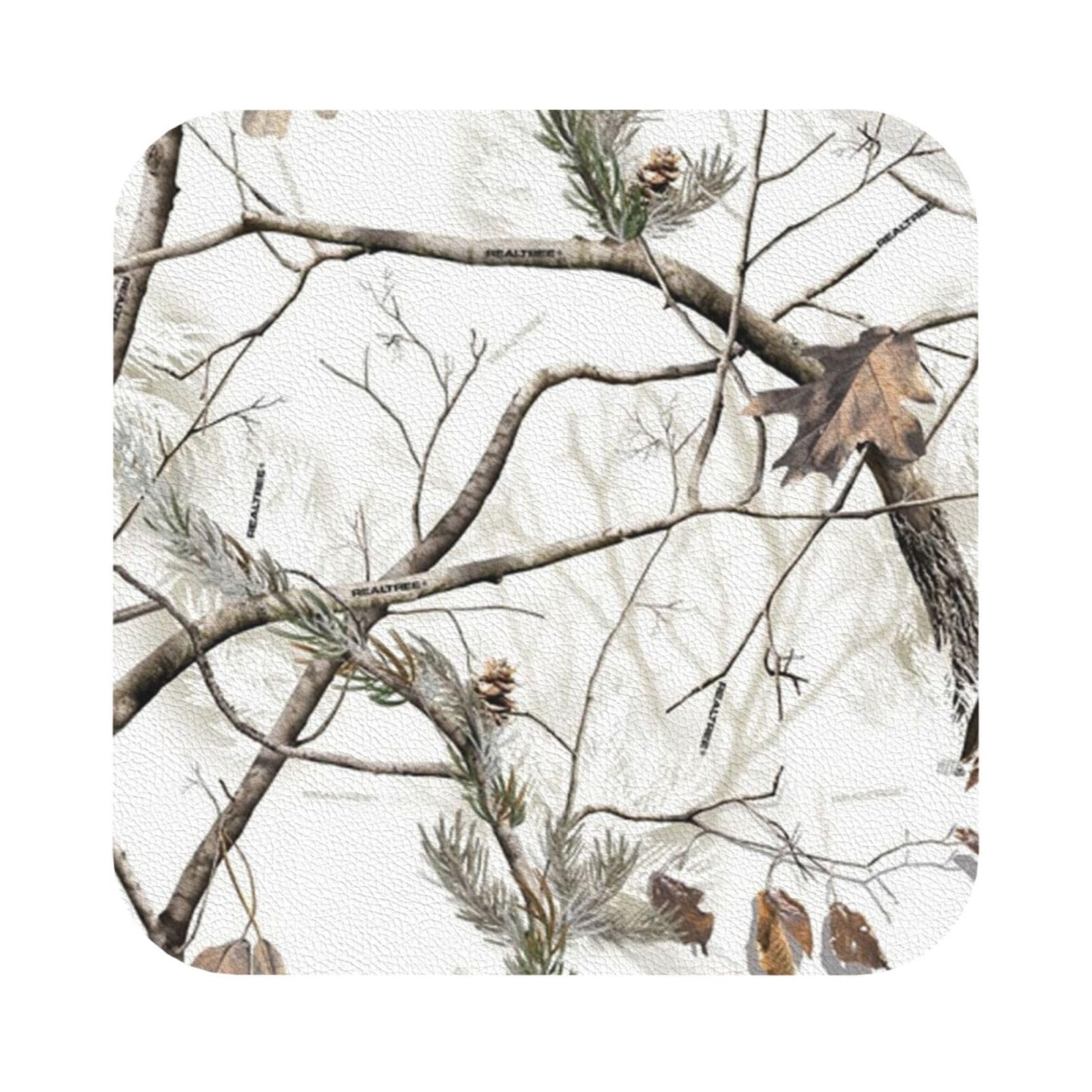 White Trees Camo PU Leather Coasters Set of 6 Square Drink Coasters