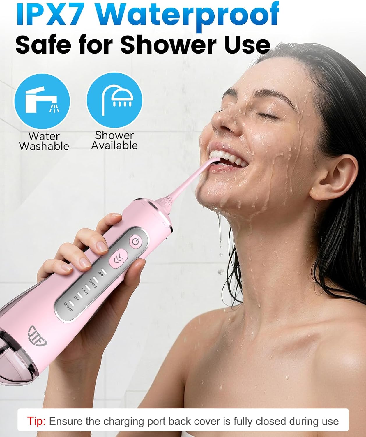 JTF Portable Water Flosser for Teeth: 3 Modes & 10 DIY Pressure Levels Cordless Oral Irrigator for Braces & Sensitive Gums - with 300ML Tank & 6 Tips, Rechargeable Electric Dental Pick for Home Travel