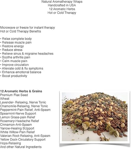 Miniatura 7 de Mars Wellness Envoltura térmica para cuello y hombros para microondas  Herbales calientes y fríos penetrantes profundos, para aromaterapia de